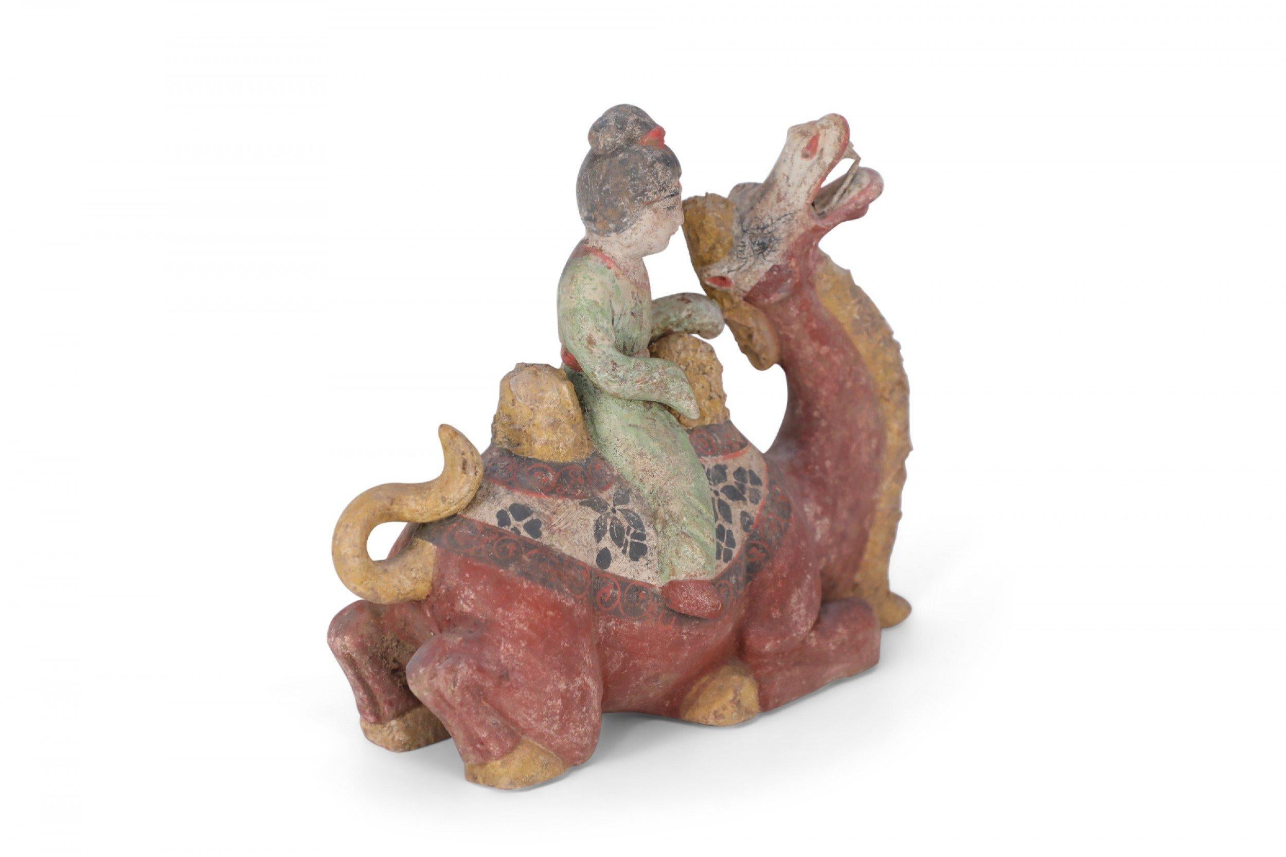 Chinese Tang Dynasty-Style Terra Cotta Kneeling Camel and Woman Tomb Figure For Sale 1