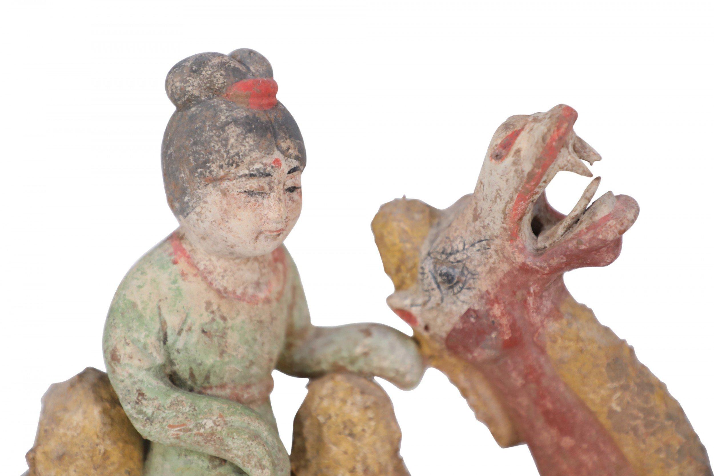 Chinese Tang Dynasty-Style Terra Cotta Kneeling Camel and Woman Tomb Figure For Sale 3