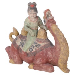 Chinese Tang Dynasty-Style Terra Cotta Kneeling Camel and Woman Tomb Figure