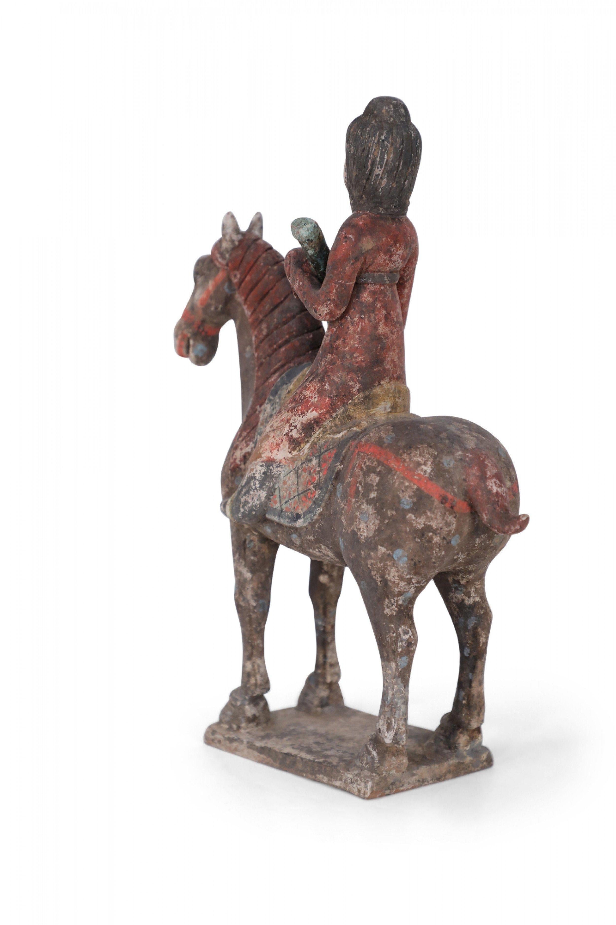 Chinese Export Chinese Tang Dynasty-Style Terra Cotta Rider and Horse Tomb Figure For Sale