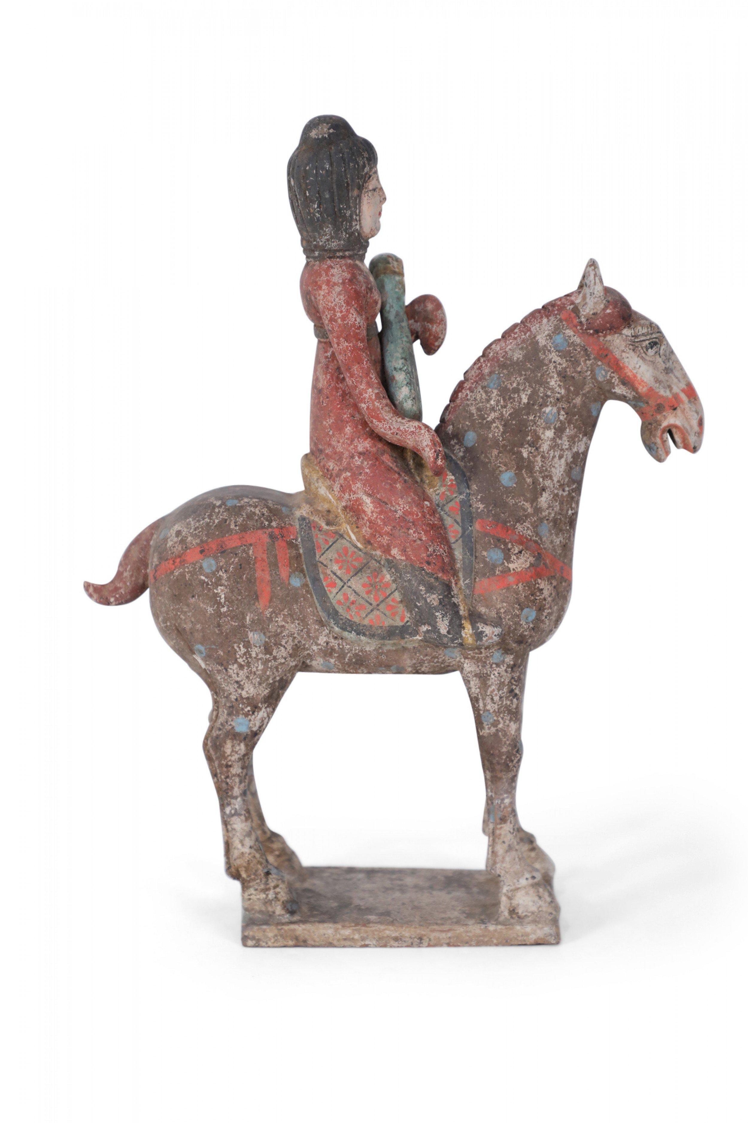 Terracotta Chinese Tang Dynasty-Style Terra Cotta Rider and Horse Tomb Figure For Sale