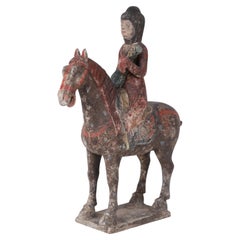 Chinese Tang Dynasty-Style Terra Cotta Rider and Horse Tomb Figure