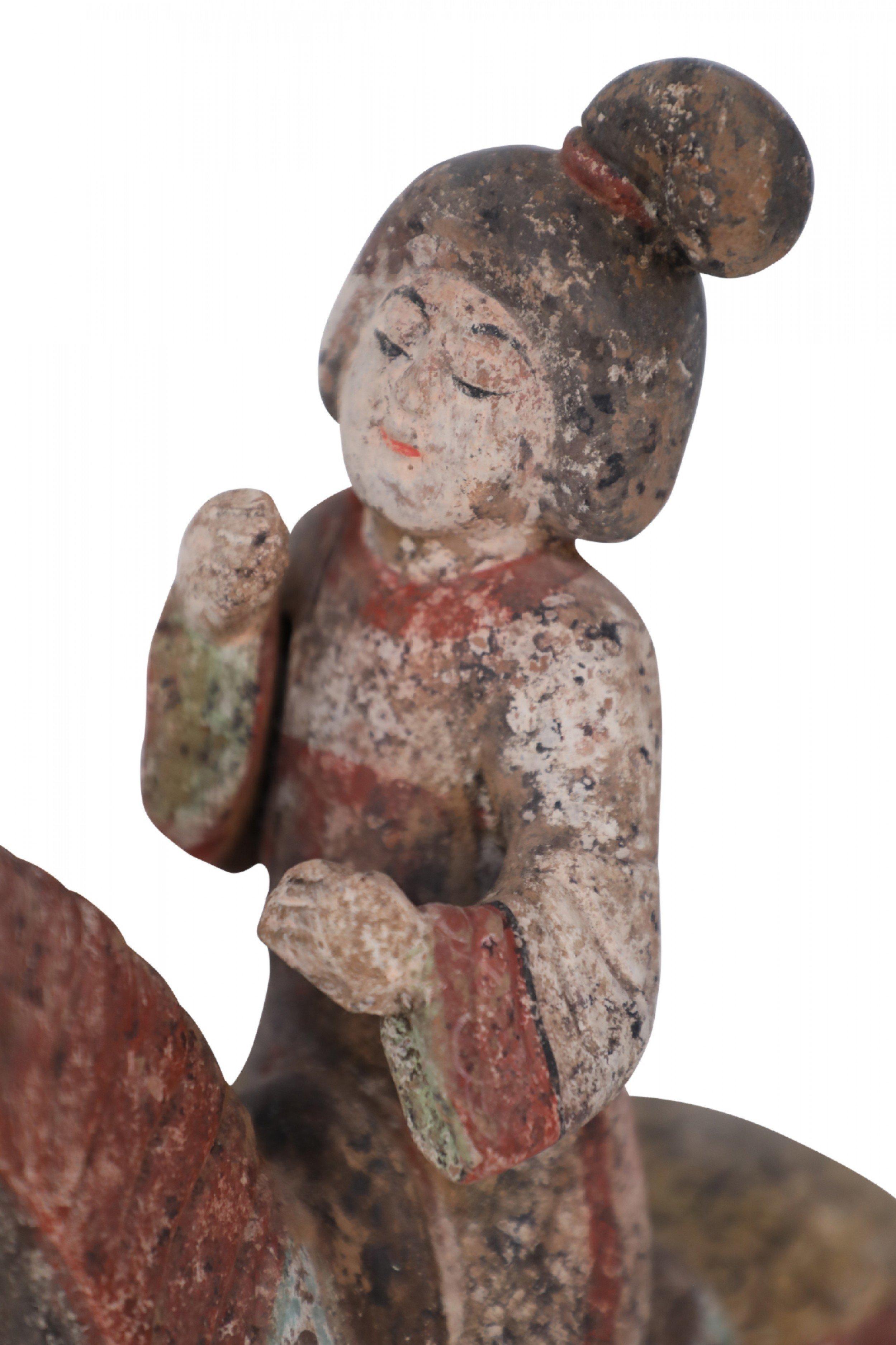 Chinese Tang Dynasty-Style Terra Cotta Woman and Horse Tomb Figure For Sale 4