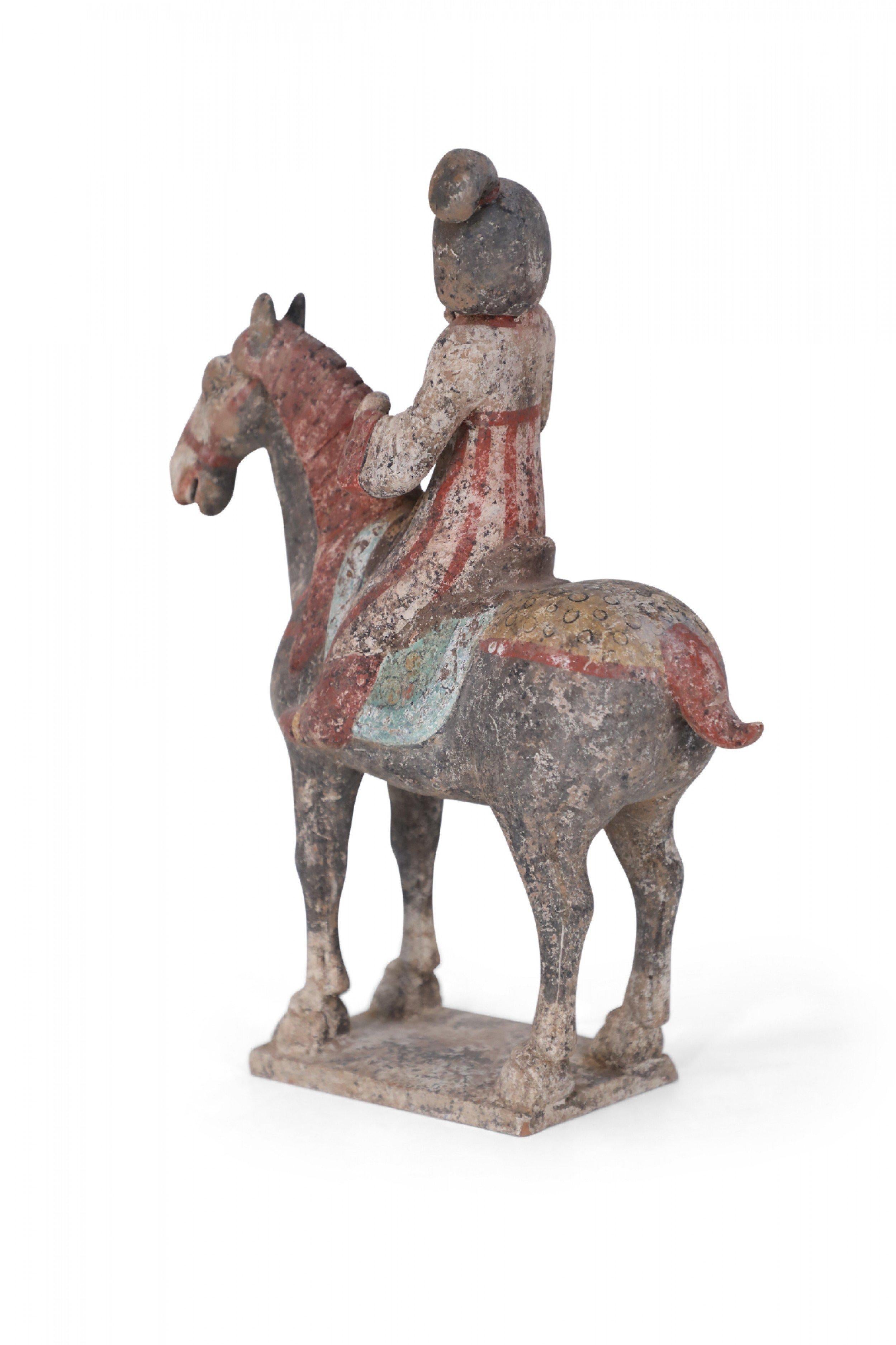 Chinese Export Chinese Tang Dynasty-Style Terra Cotta Woman and Horse Tomb Figure For Sale