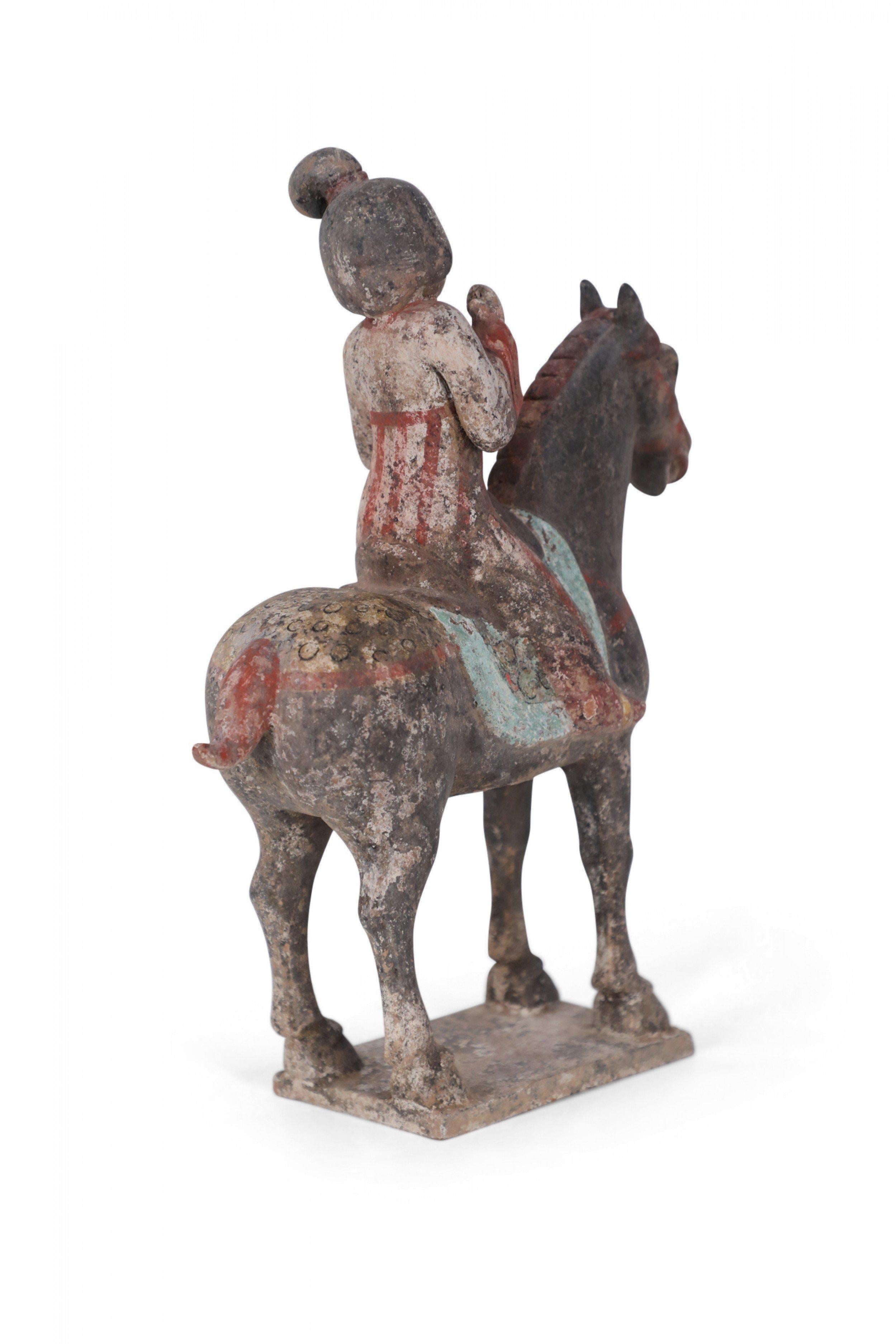 20th Century Chinese Tang Dynasty-Style Terra Cotta Woman and Horse Tomb Figure For Sale