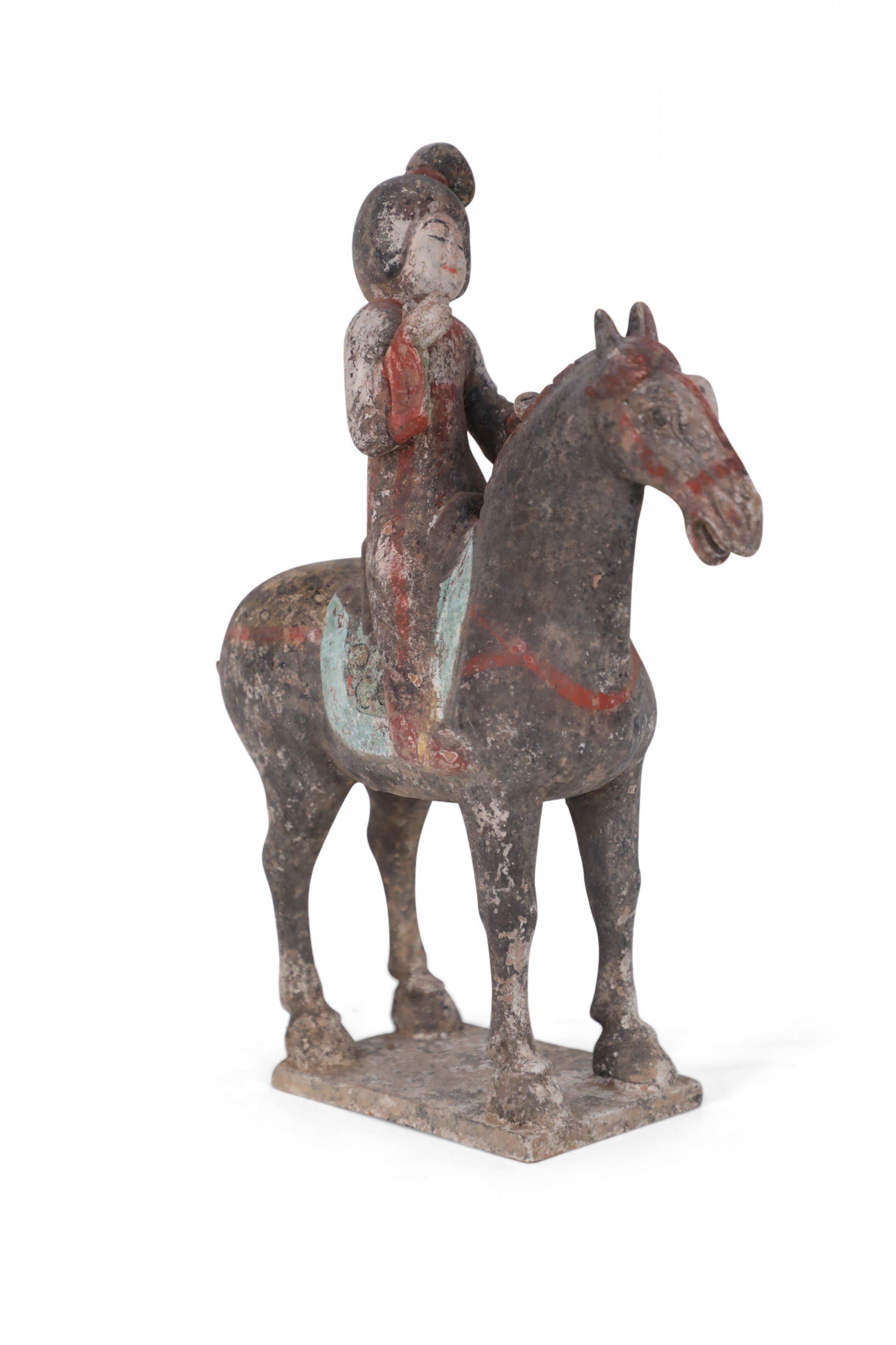 Chinese Tang Dynasty-Style Terra Cotta Woman and Horse Tomb Figure For Sale 1