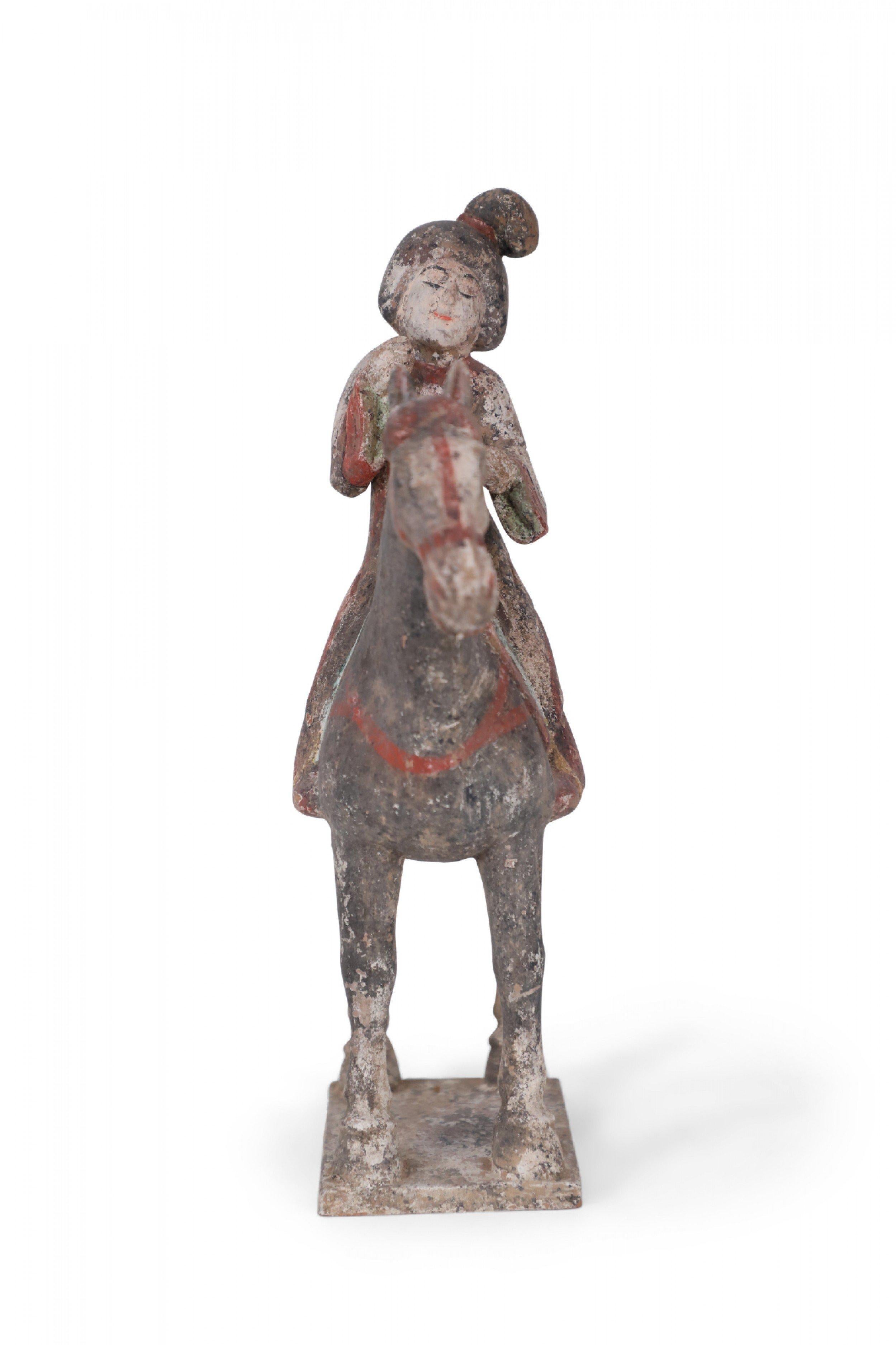 Chinese Tang Dynasty-Style Terra Cotta Woman and Horse Tomb Figure For Sale 2