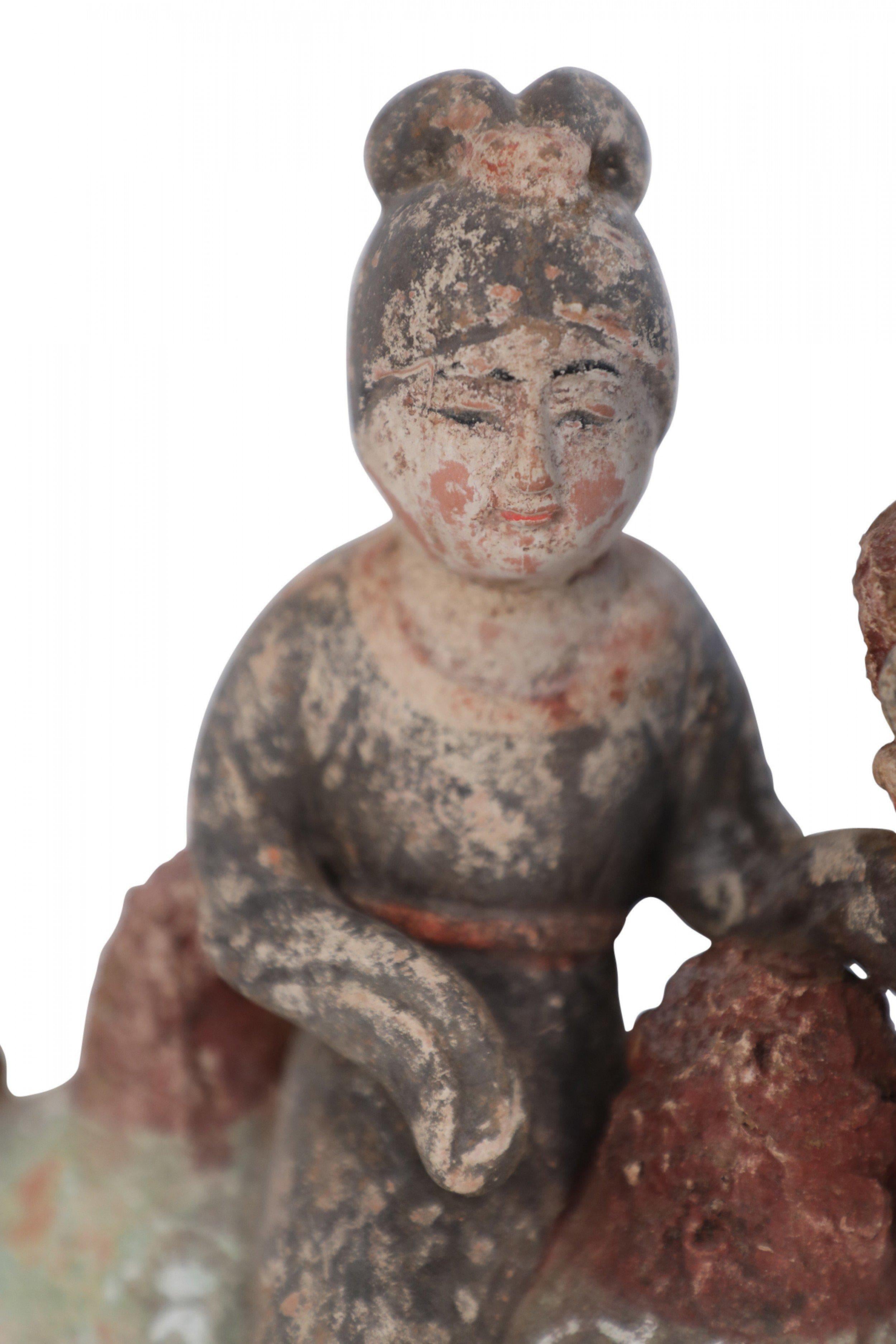 Chinese Tang Dynasty-Style Terra Cotta Woman and Kneeling Camel Tomb Figure For Sale 5