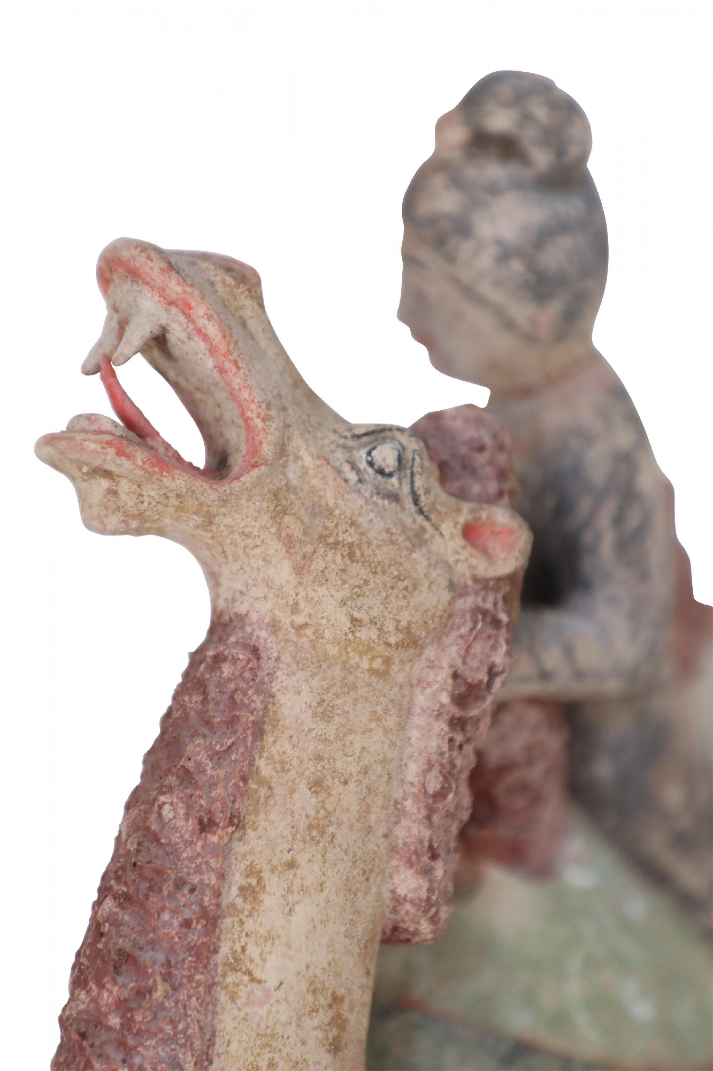 Chinese Tang Dynasty-Style Terra Cotta Woman and Kneeling Camel Tomb Figure For Sale 6