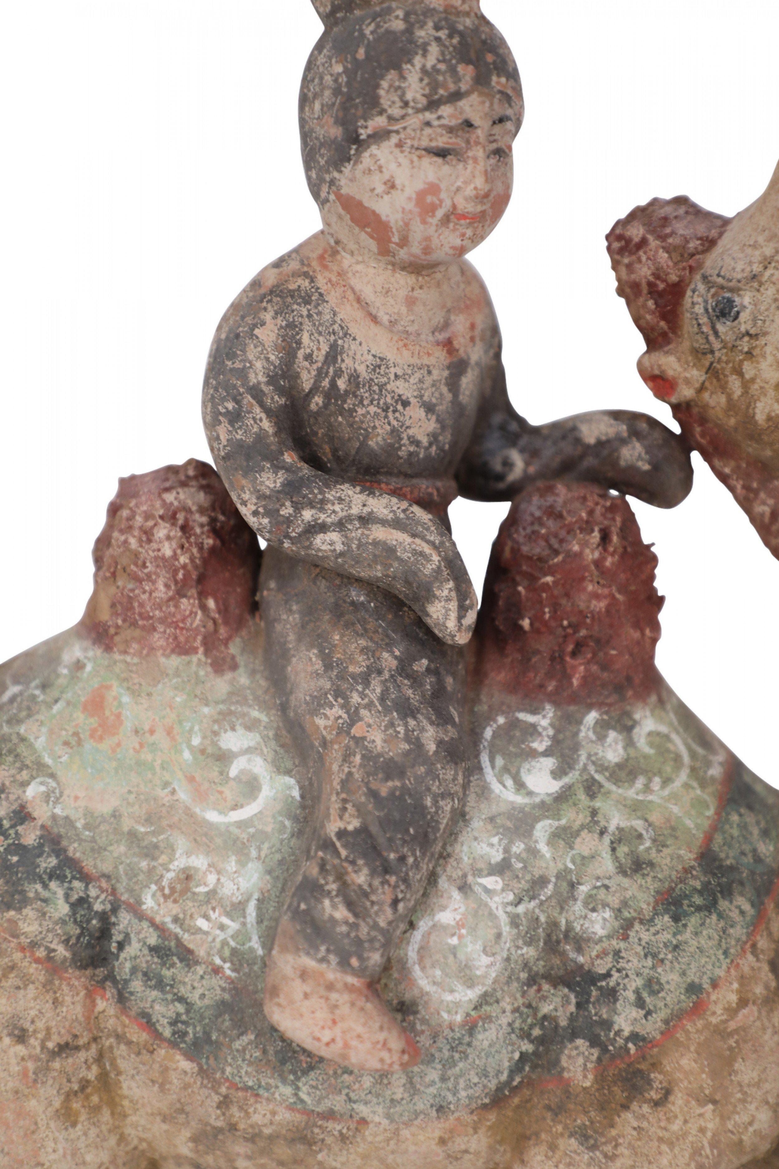 Chinese Tang Dynasty-Style Terra Cotta Woman and Kneeling Camel Tomb Figure For Sale 8