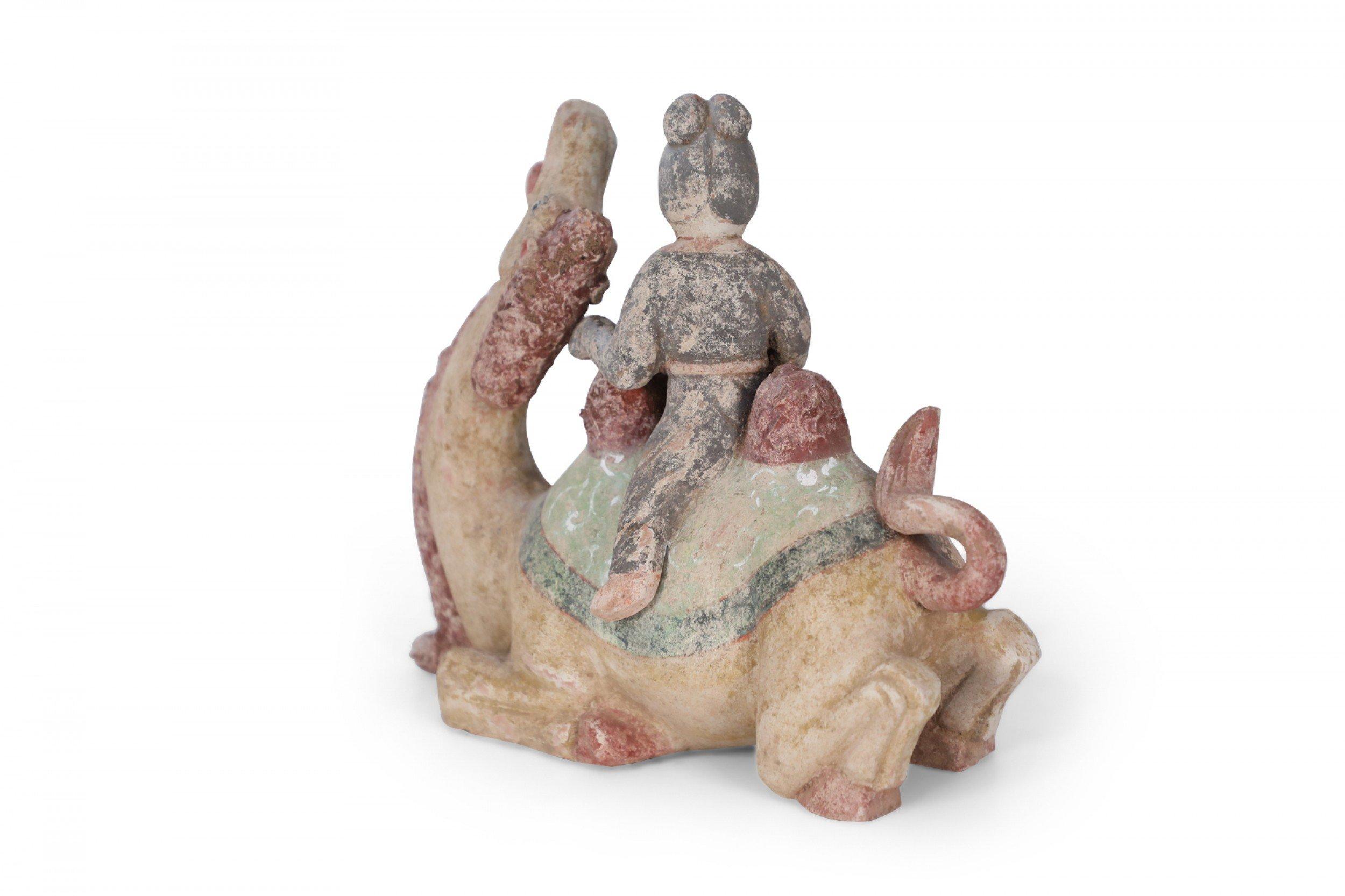 20th Century Chinese Tang Dynasty-Style Terra Cotta Woman and Kneeling Camel Tomb Figure For Sale