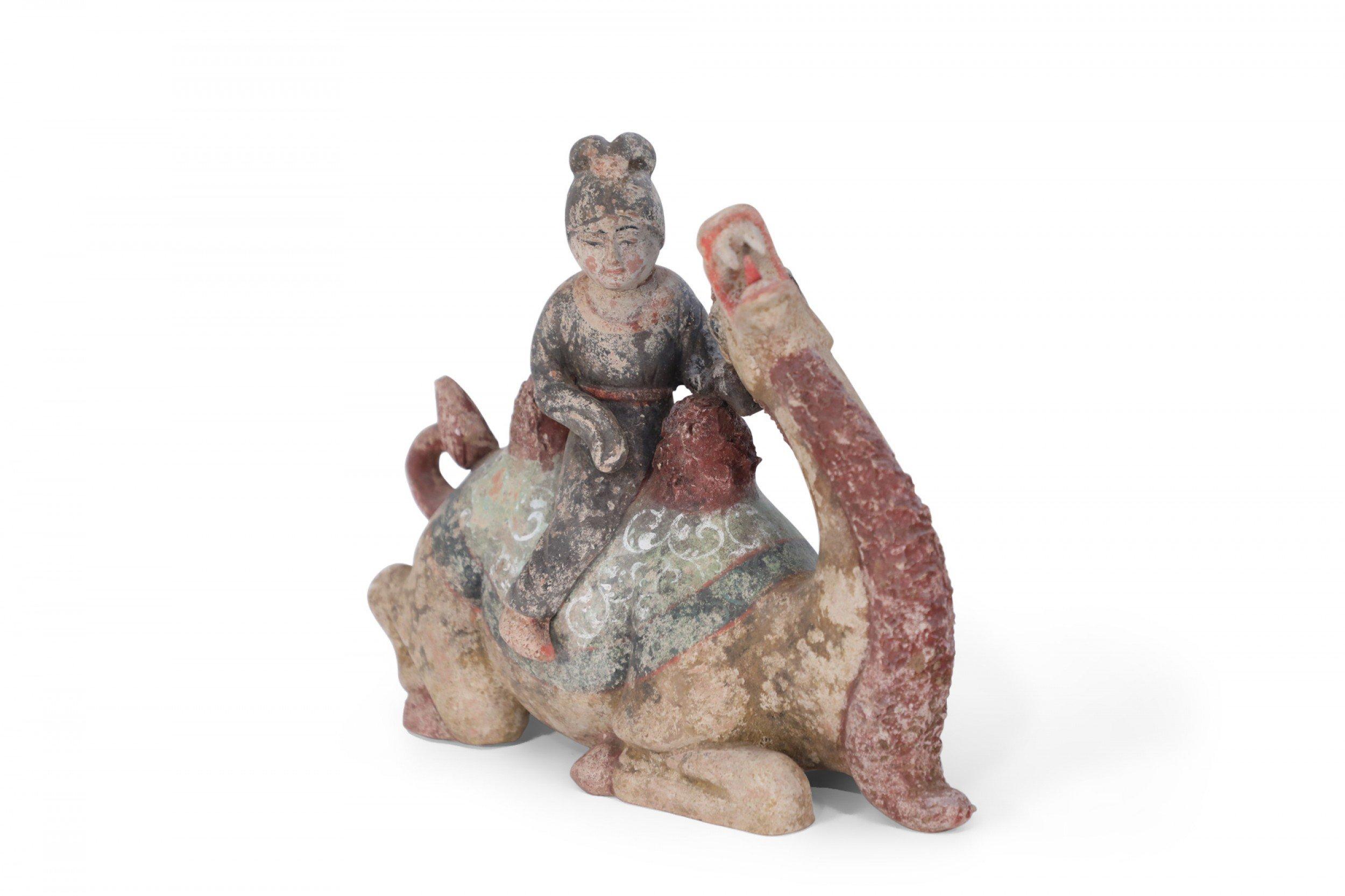 Chinese Tang Dynasty-Style Terra Cotta Woman and Kneeling Camel Tomb Figure For Sale 3