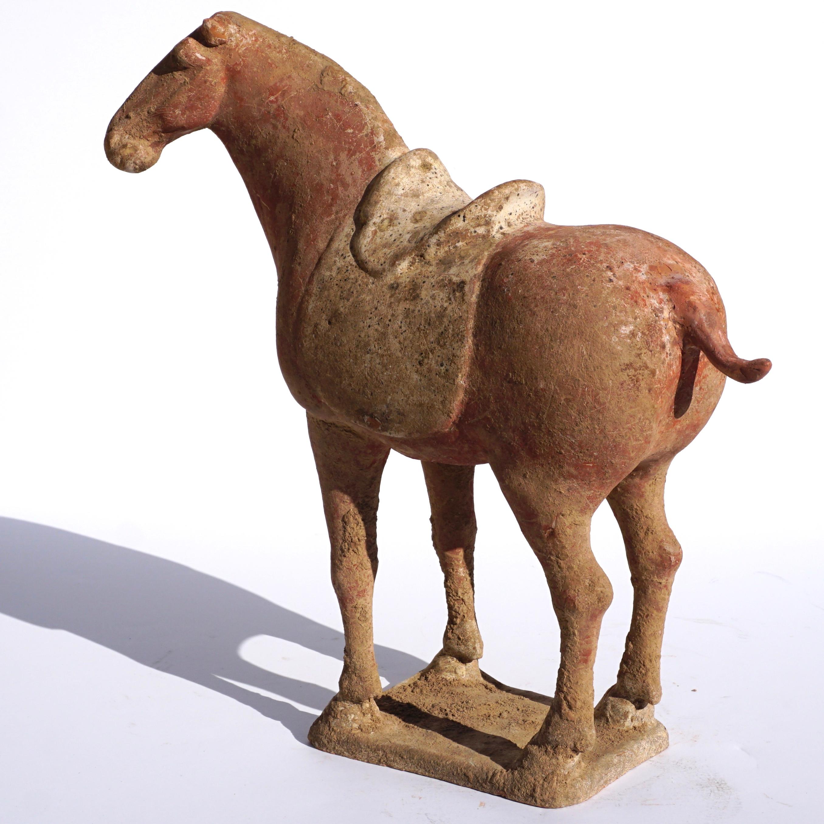 Hand-Crafted Chinese Tang Dynasty Terracotta Pottery Red War Horse