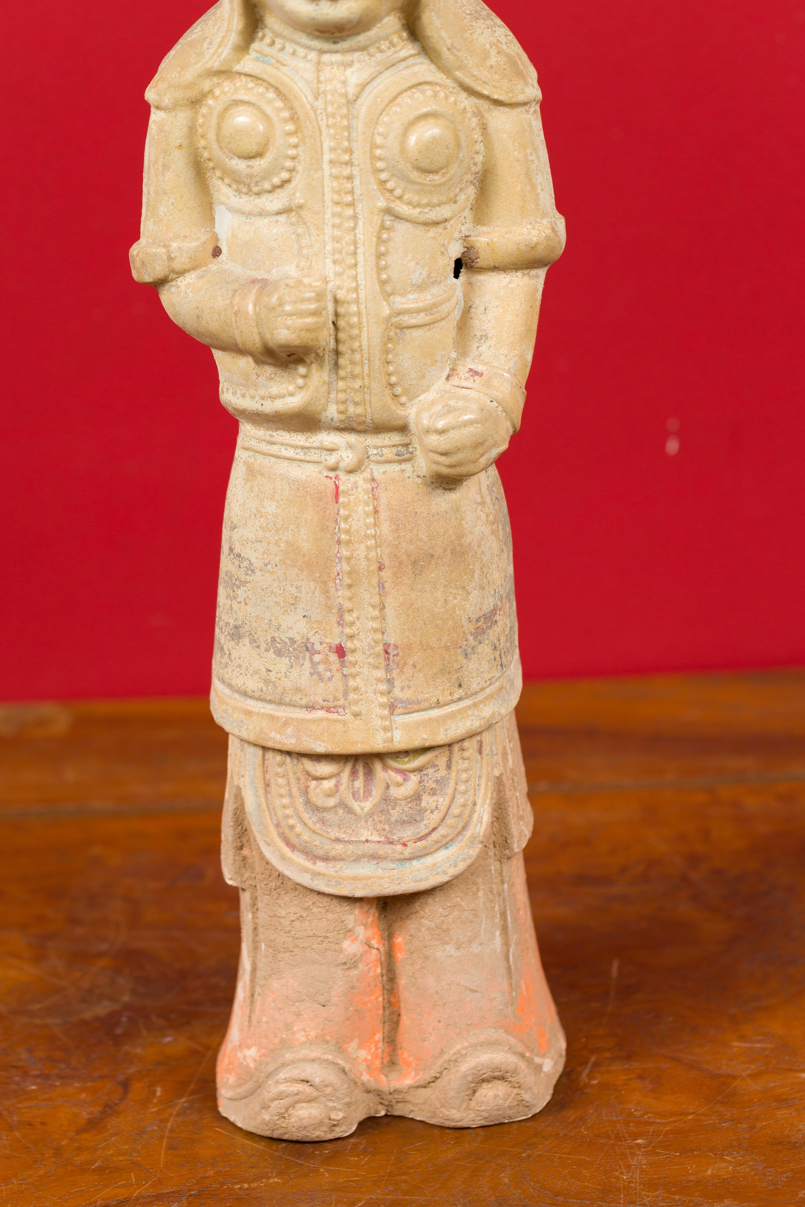 Chinese Tang Dynasty Terracotta Warrior with Straw Glaze, circa 600-800 AD In Good Condition In Yonkers, NY