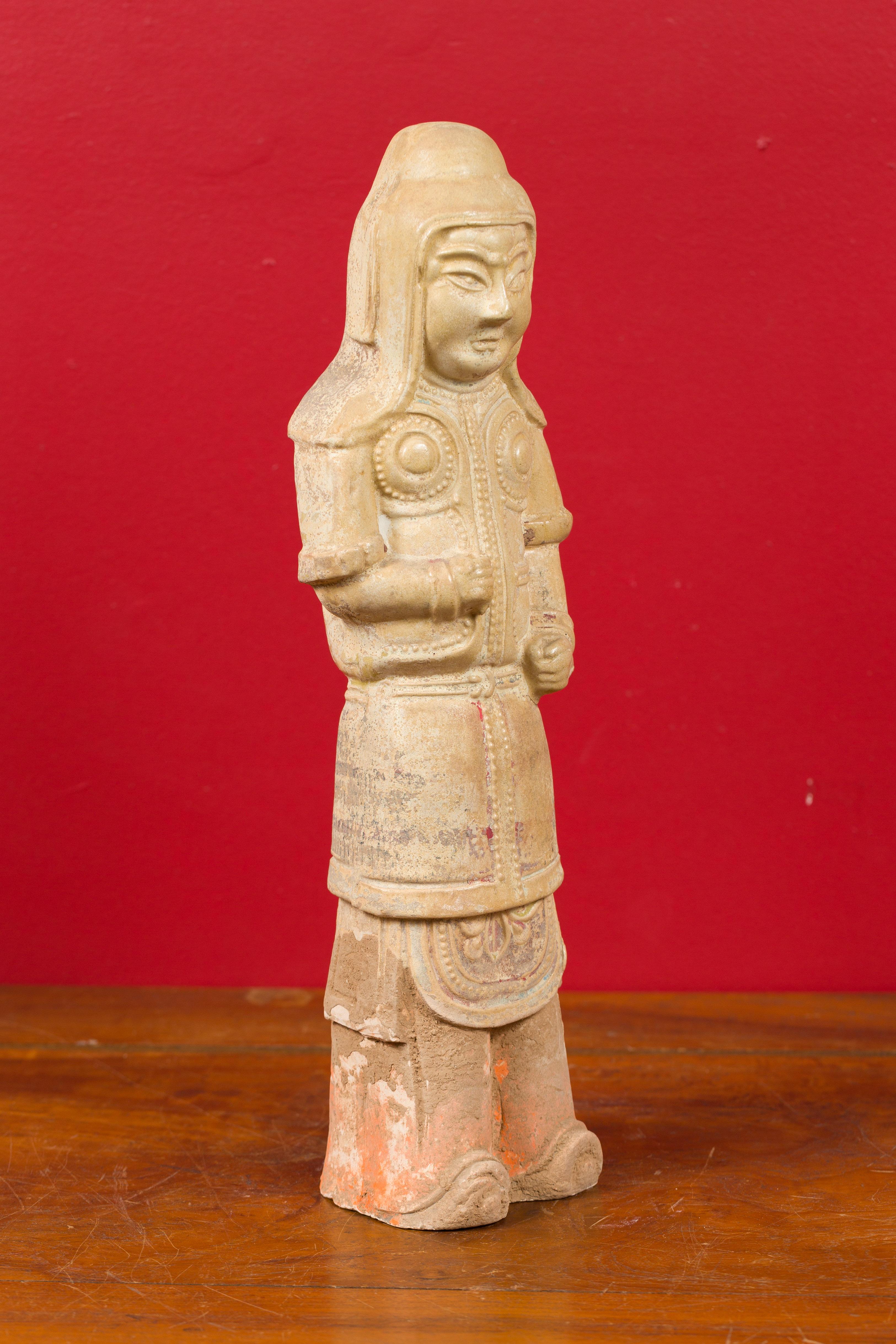 Ceramic Chinese Tang Dynasty Terracotta Warrior with Straw Glaze, circa 600-800 AD