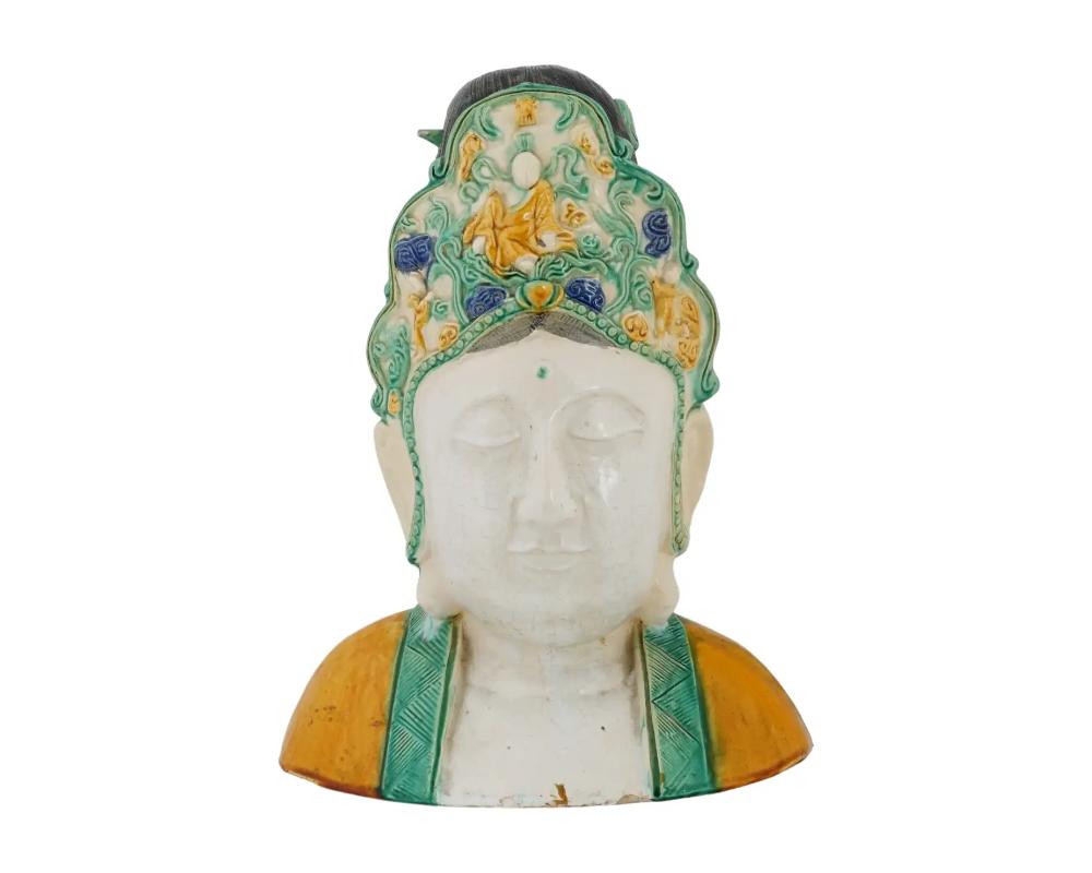 Chinese Tang Manner Glazed Pottery Bust Of Guanyin In Good Condition For Sale In New York, NY
