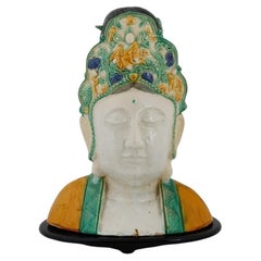 Chinese Tang Manner Glazed Pottery Bust Of Guanyin