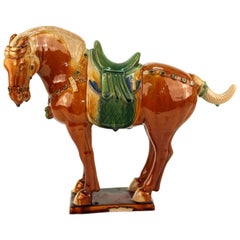 Chinese Tang Manner Sancai-Glazed Pottery of a Standing Horse