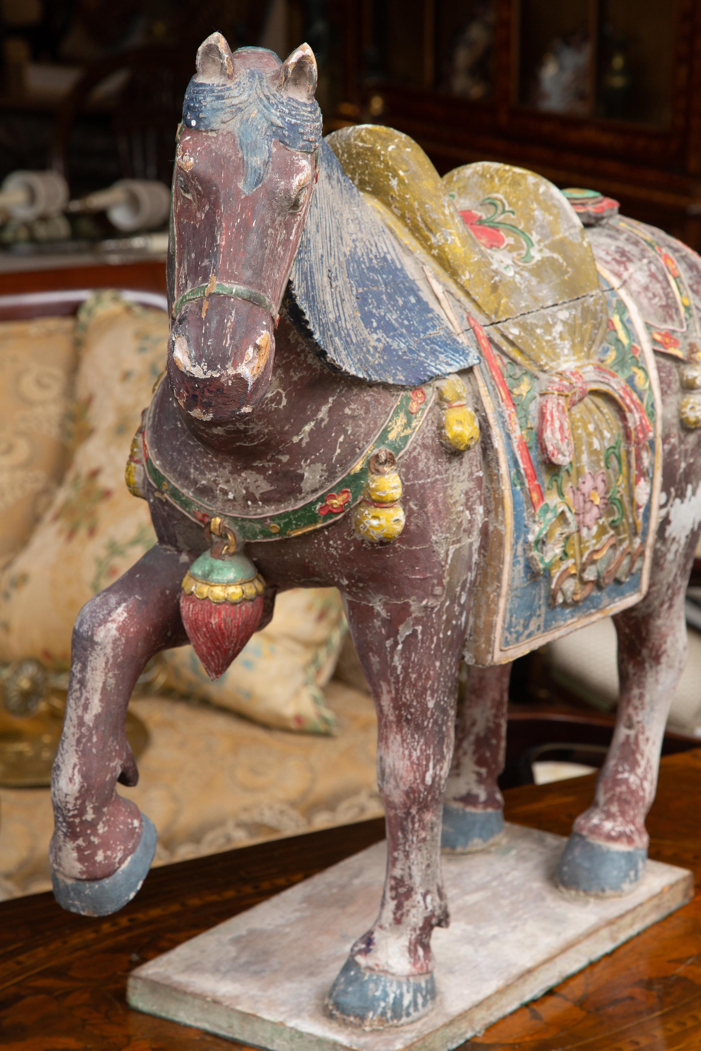 Chinese Export Chinese Tang Style Carved and Polychromed Horse
