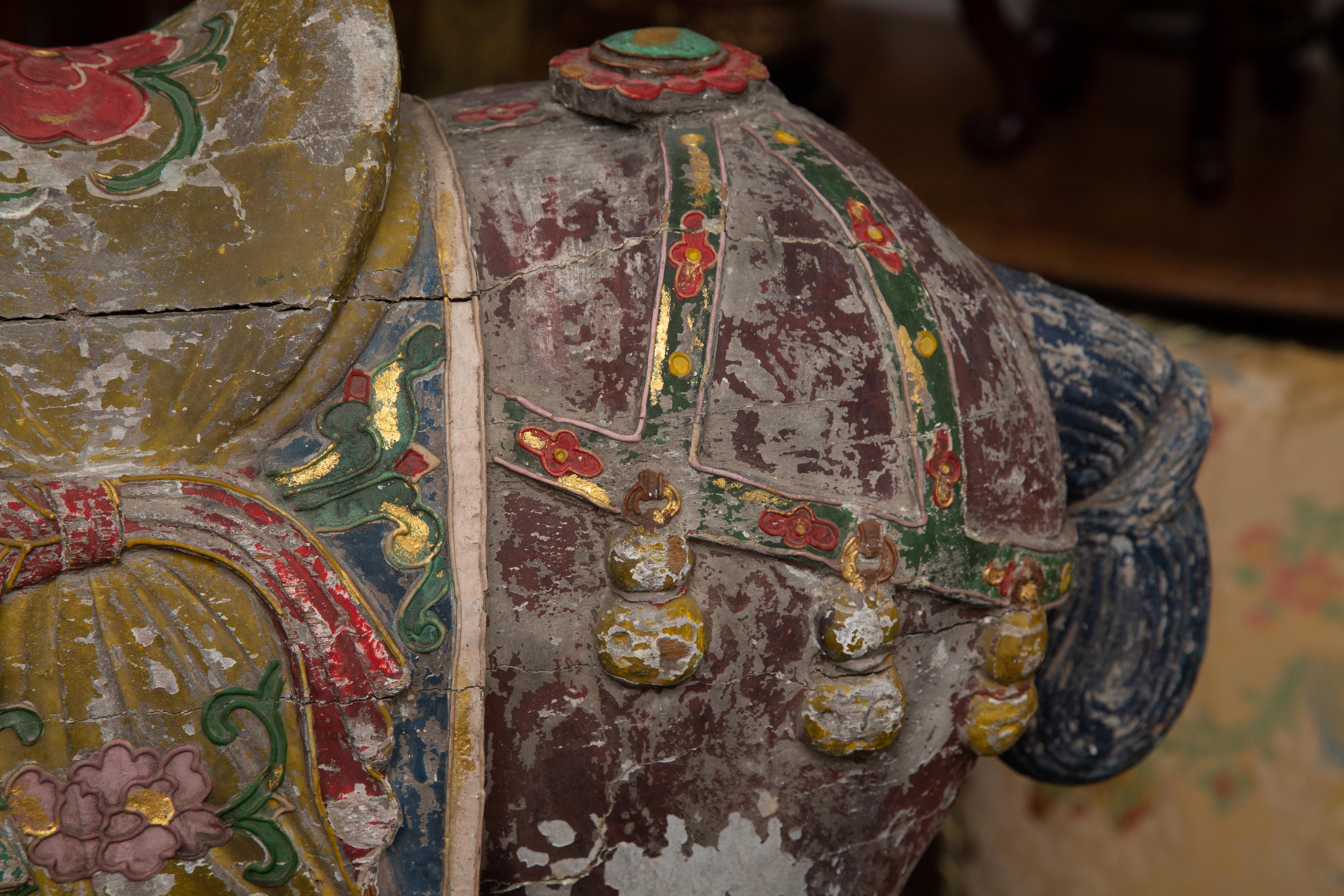 Wood Chinese Tang Style Carved and Polychromed Horse