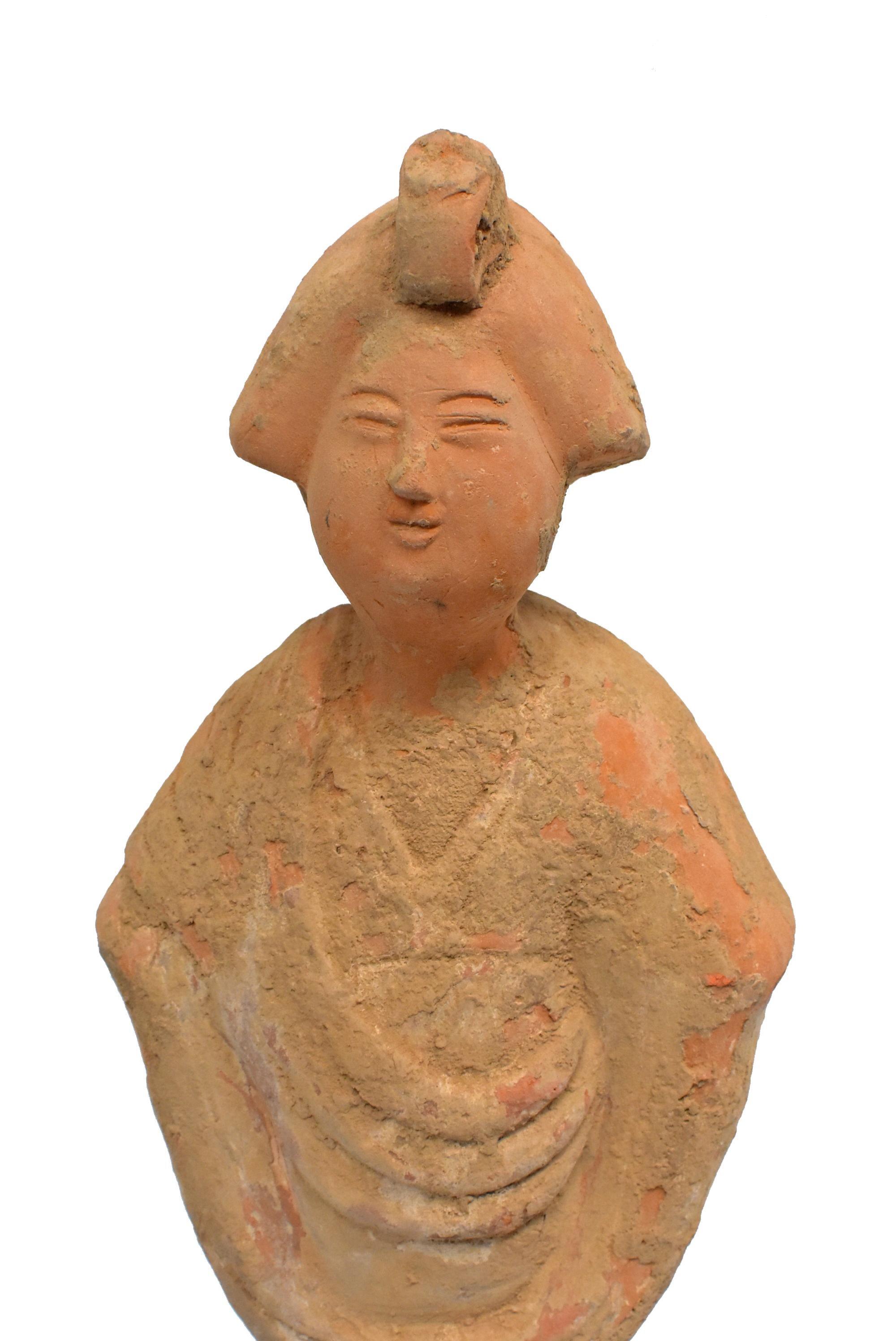 Chinese Tang Style Pottery Court Lady Figure 1 In Good Condition In Somis, CA