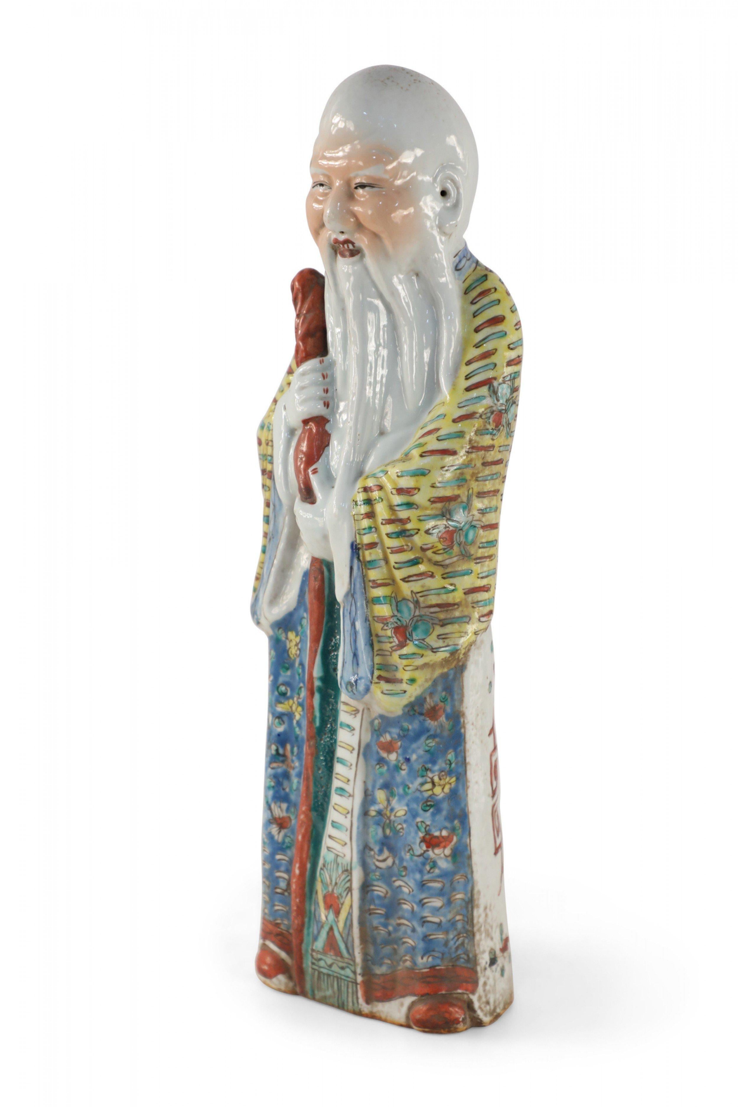 20th Century Chinese Taoist Han Elder Man Longevity God Porcelain Figurine For Sale