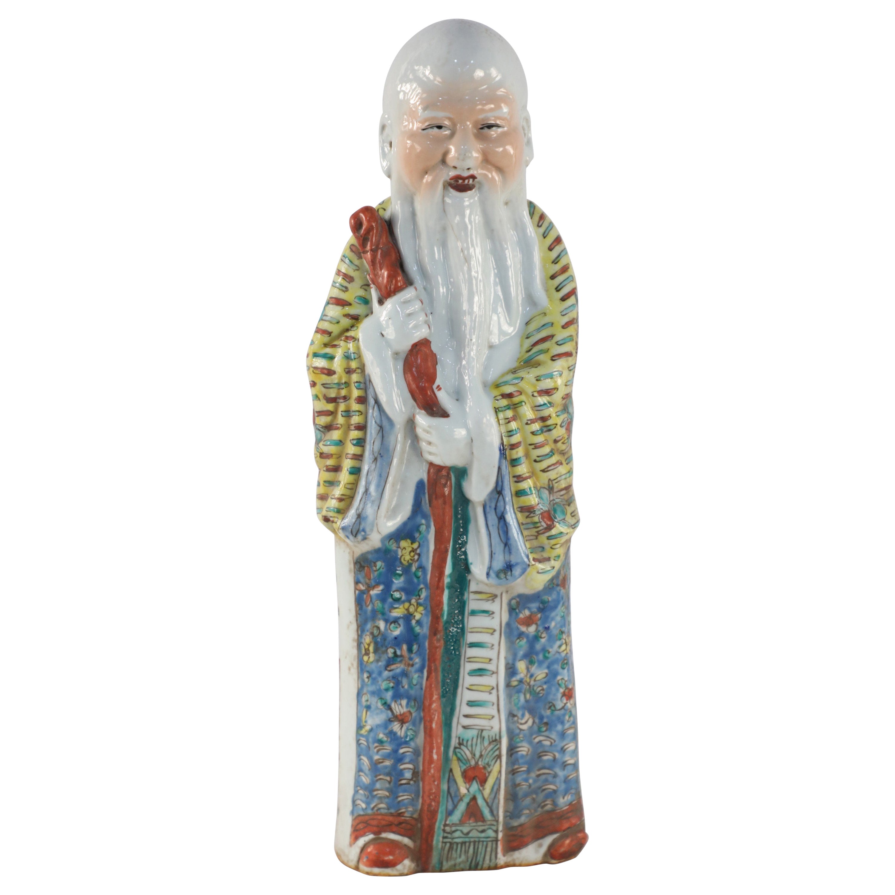 Figurine chinoise en porcelaine représentant un dieu de la longévité, dieu Taoiste Han aîné