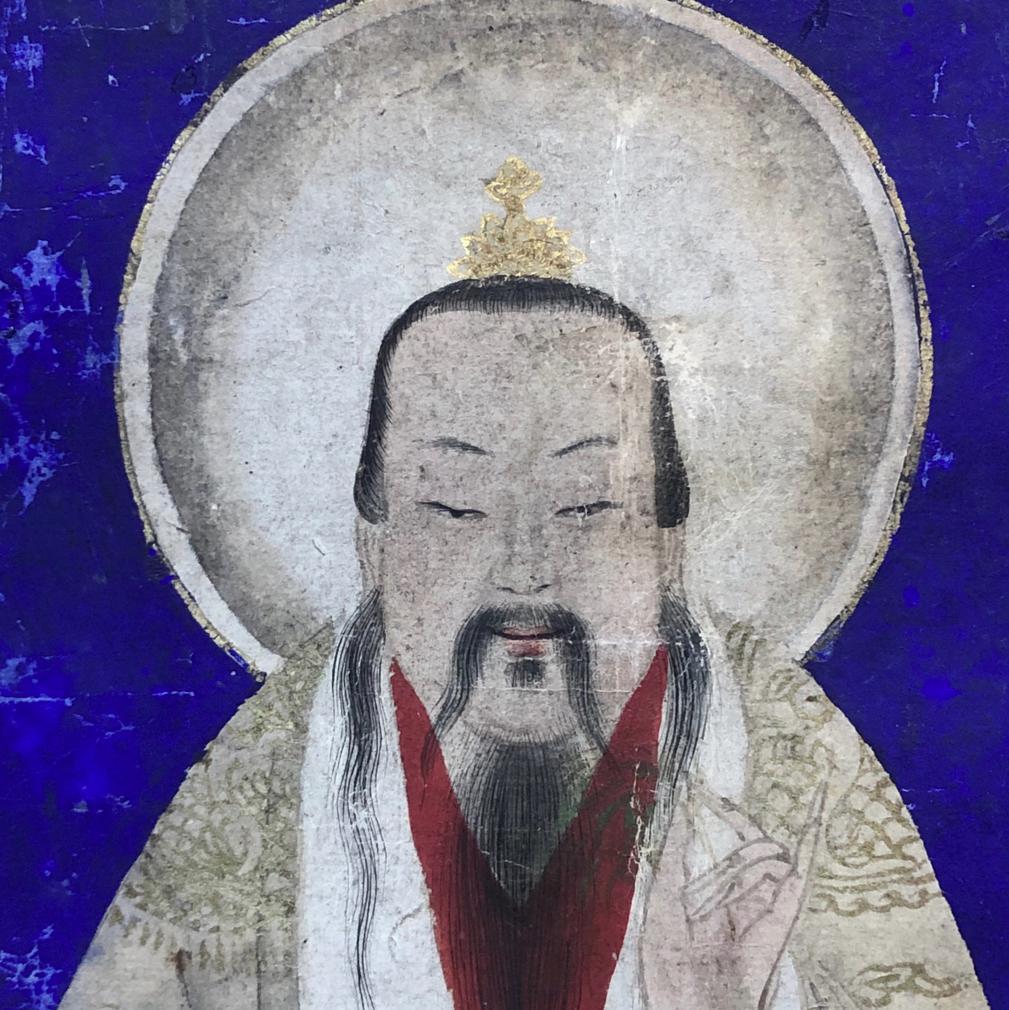 Qing Chinese Taoist Painting of Shangqing, Blue Background, 18th Century For Sale