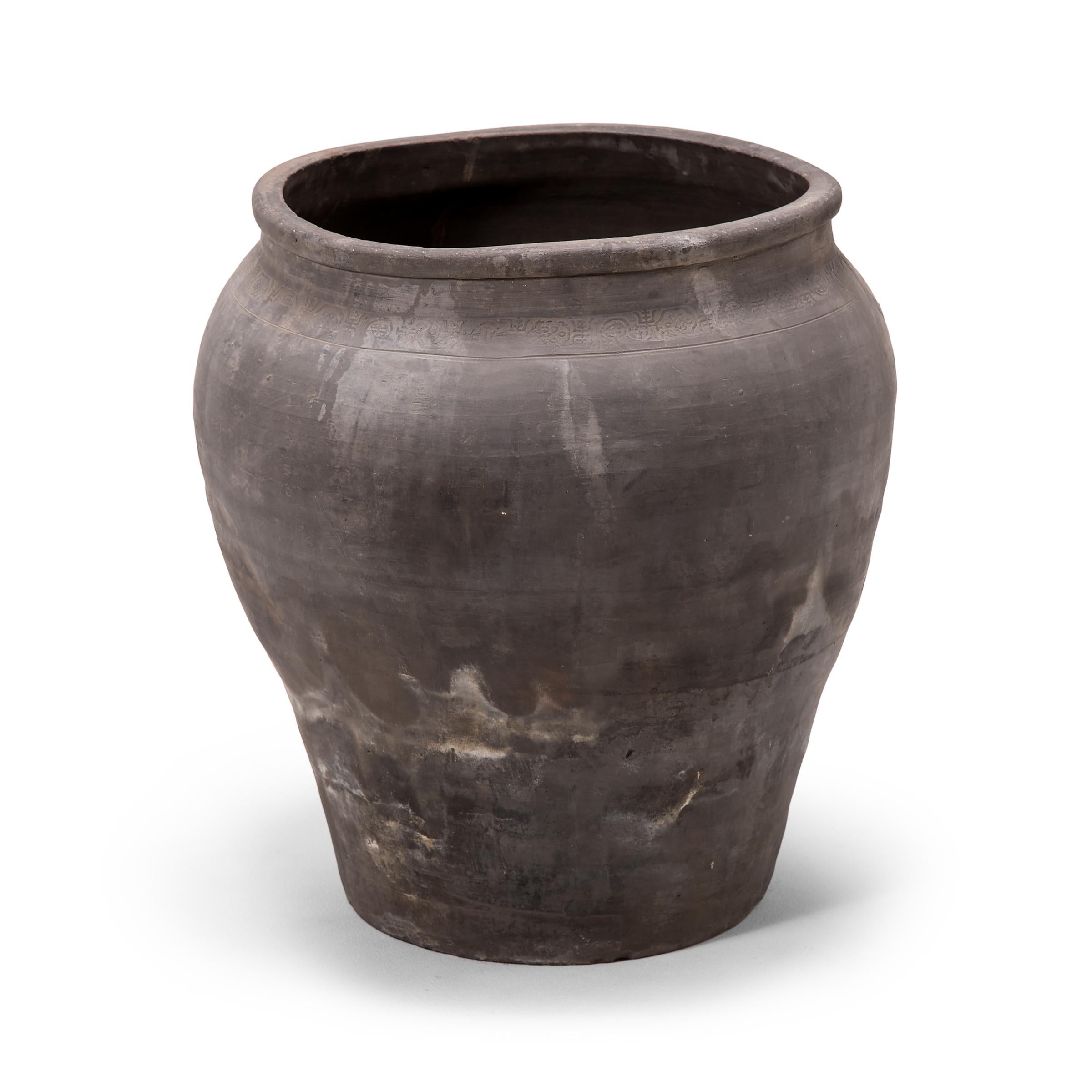 Unglazed Chinese Tapered Terracotta Storage Jar