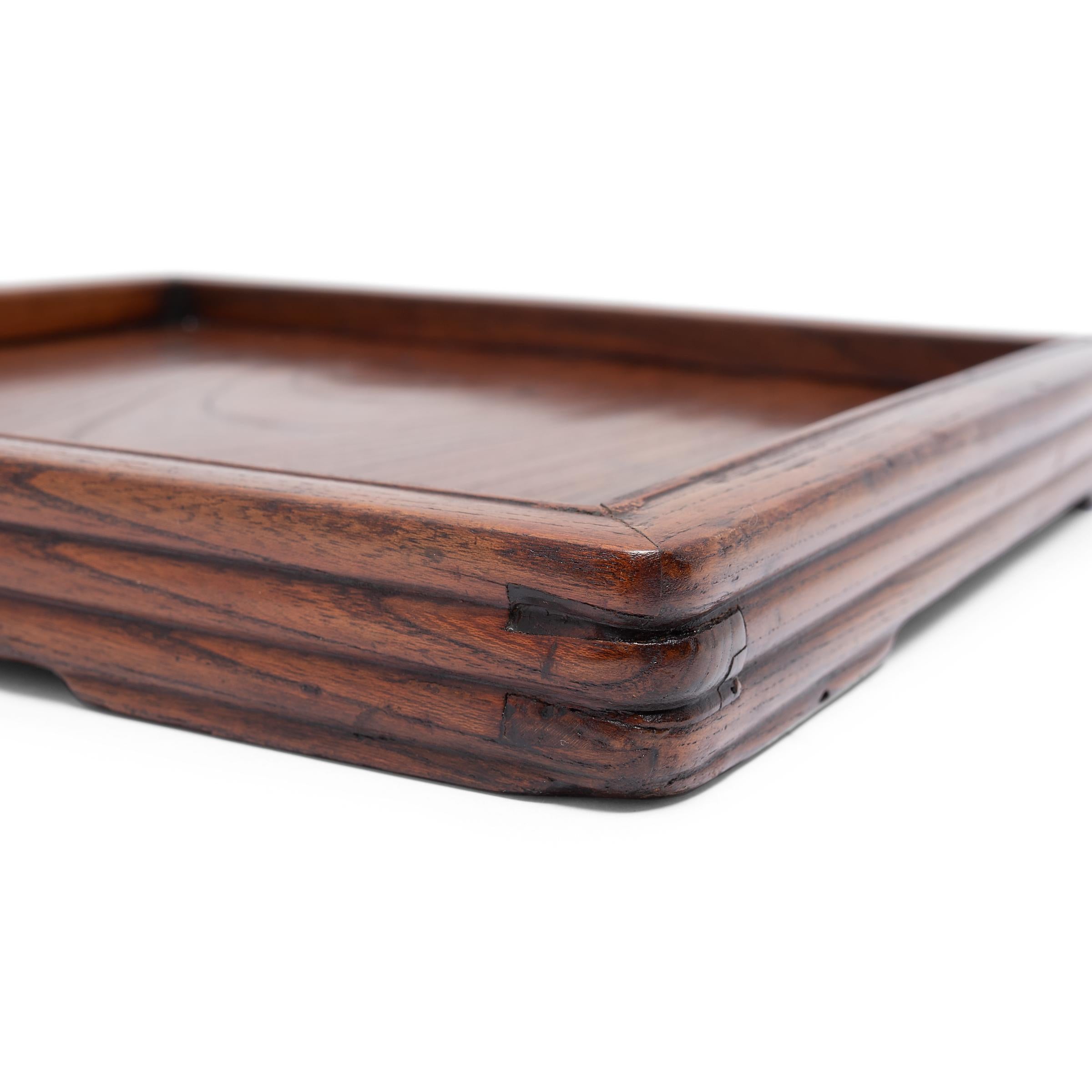 Carved Chinese Tea Tray with Ridged Sides, c. 1900 For Sale