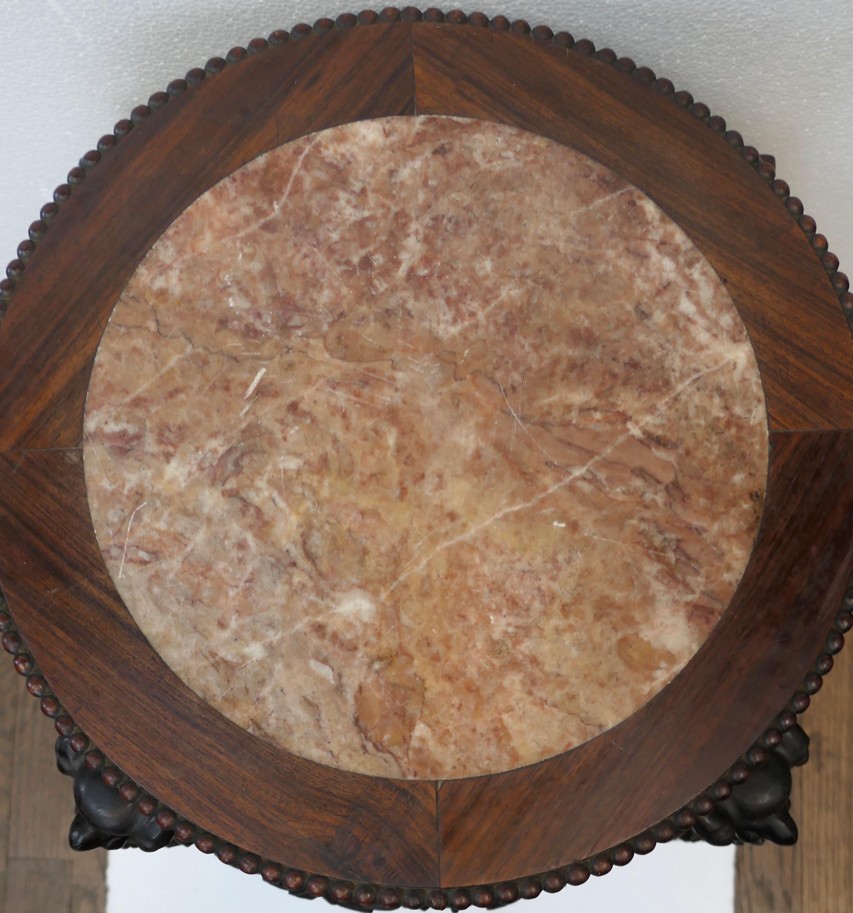 Chinese Teak & Rouge Marble Table For Sale 2