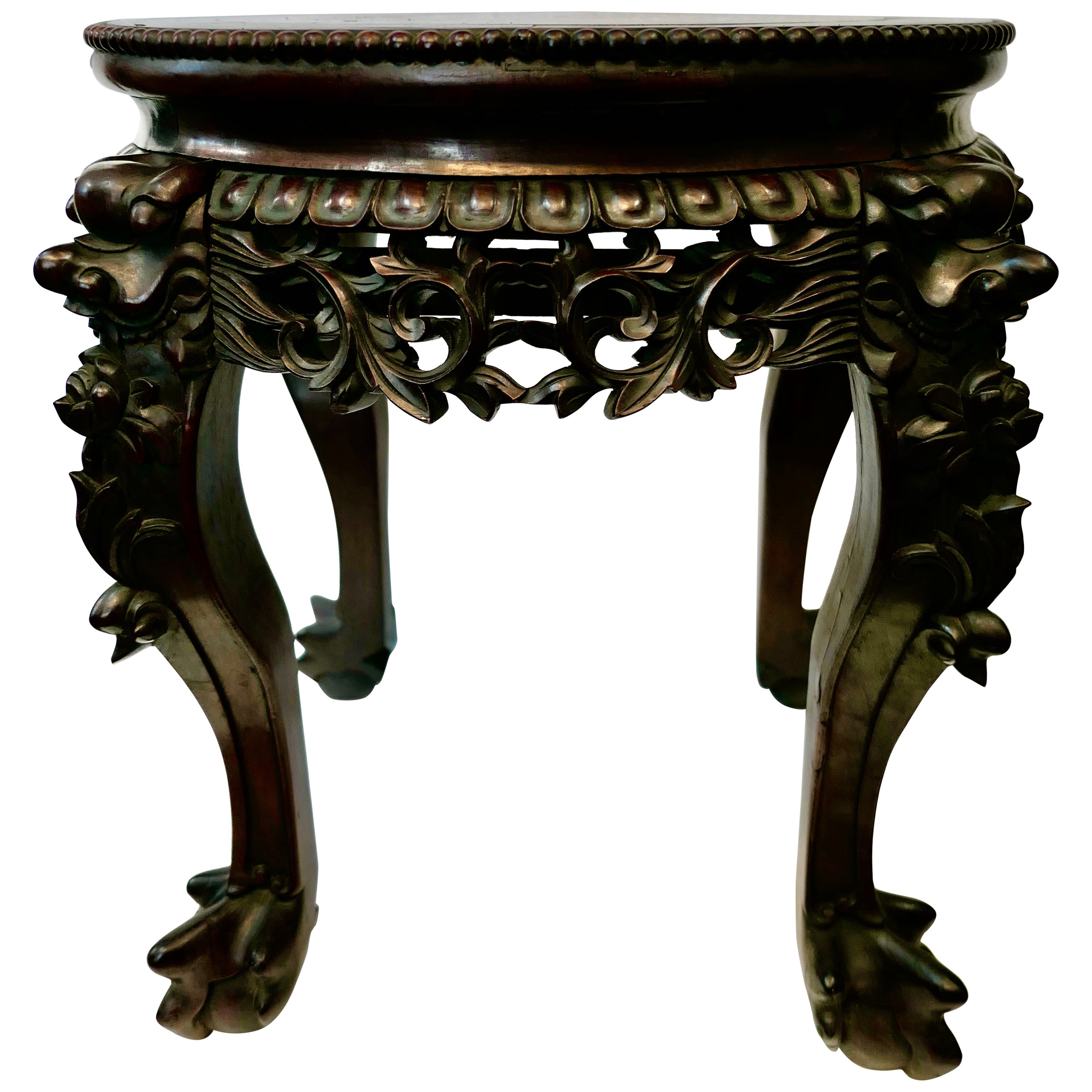 Chinese Teak & Rouge Marble Table