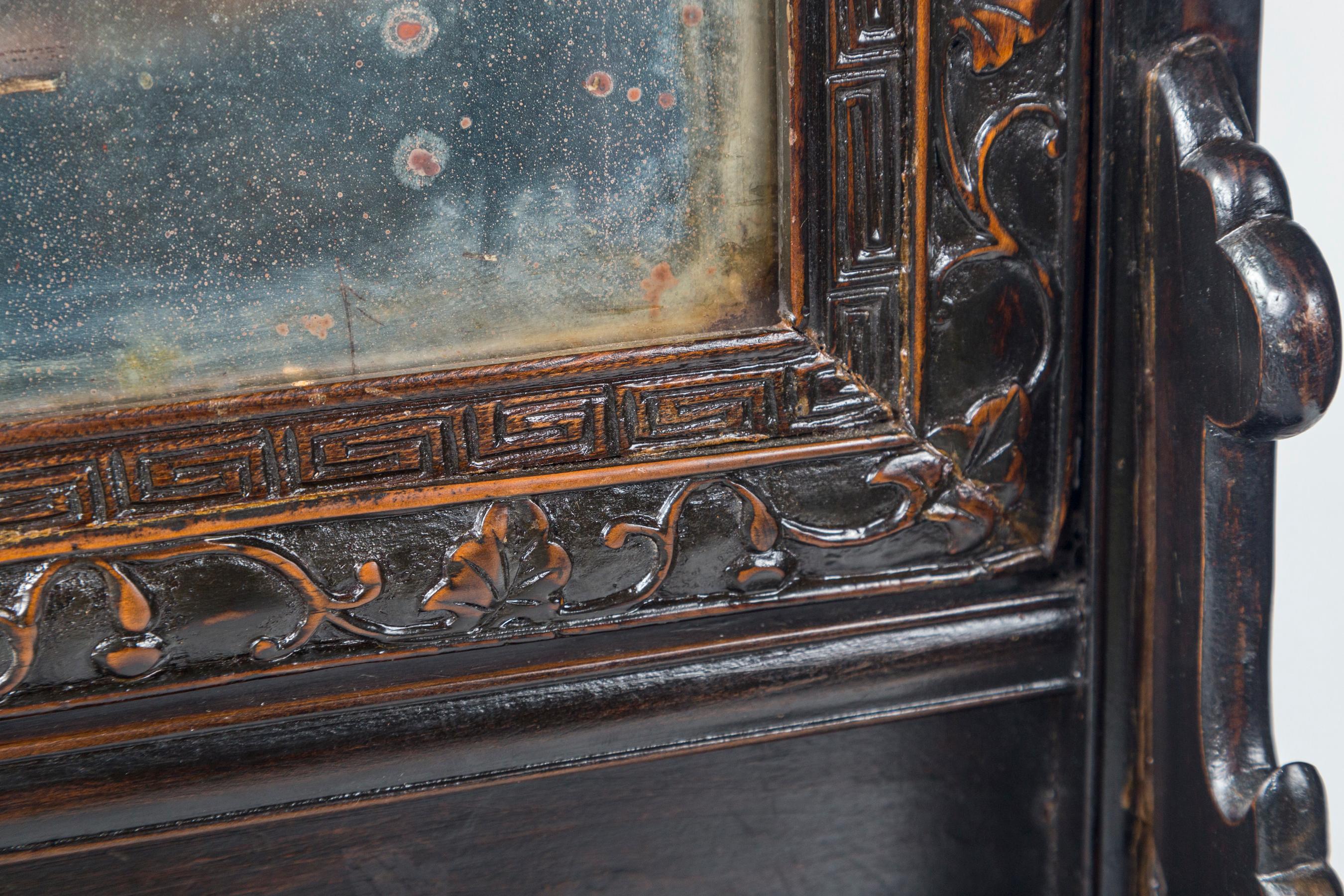 Hand-Carved Chinese Teak Table  Mirror For Sale