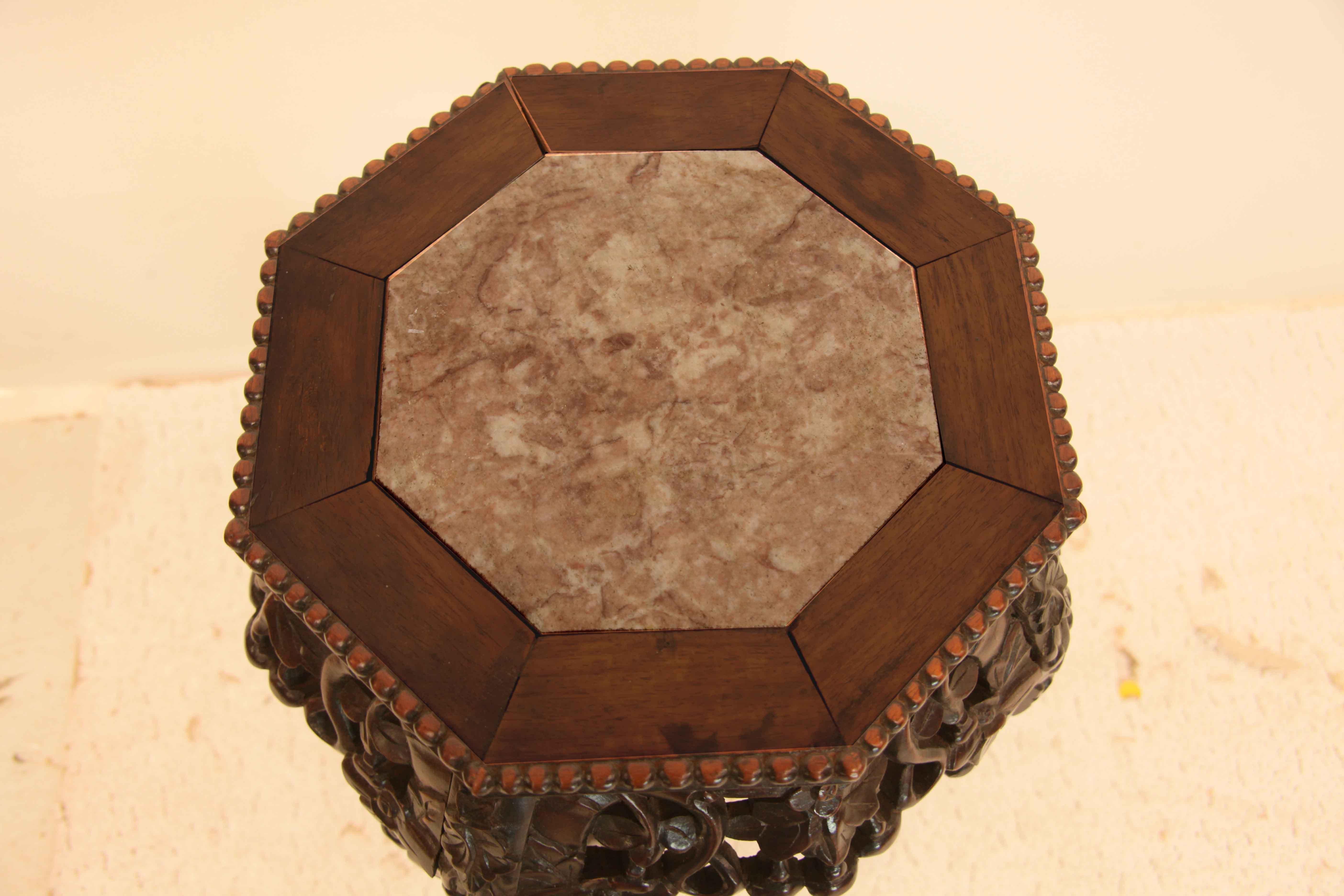 Late 19th Century Chinese Teak Wood and Marble Stand