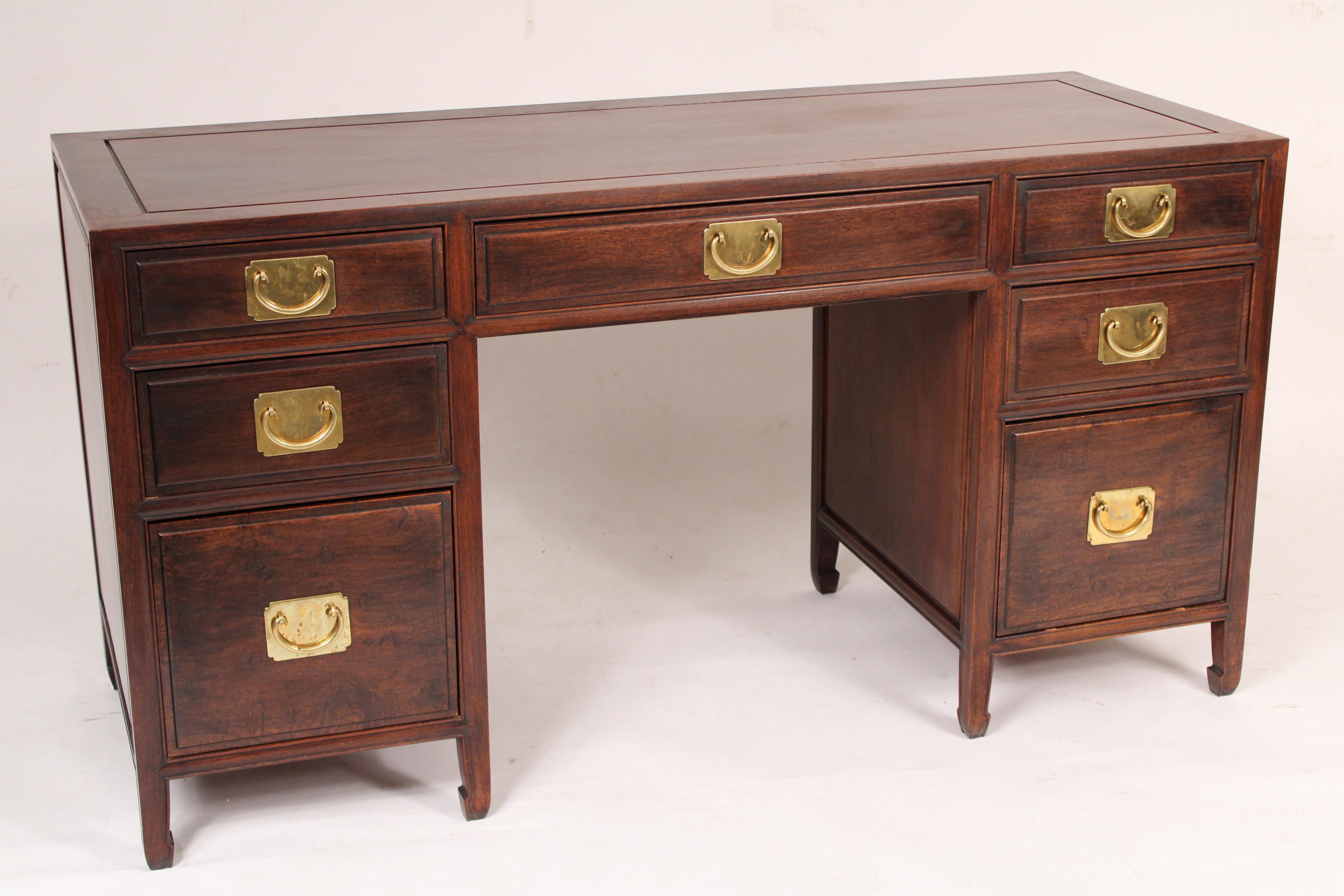 Chinese Export Chinese Teak Wood Double Pedestal Desk