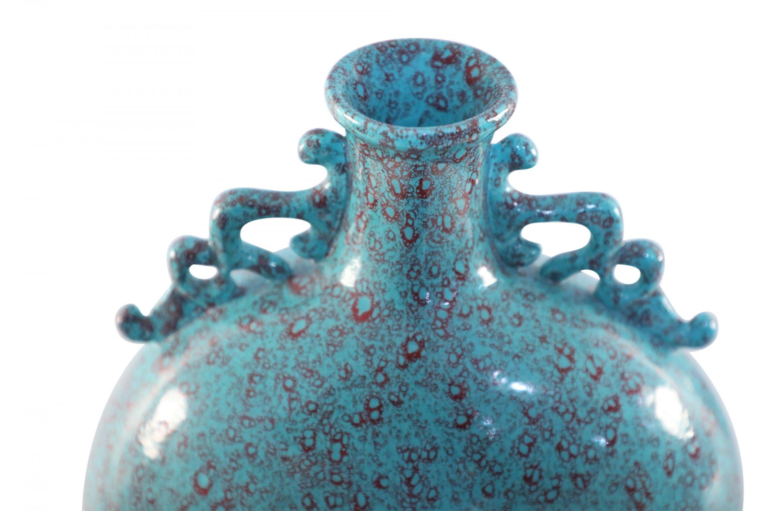 Chinese Teal and Red Crackle Porcelain Moon Flask Vase 6