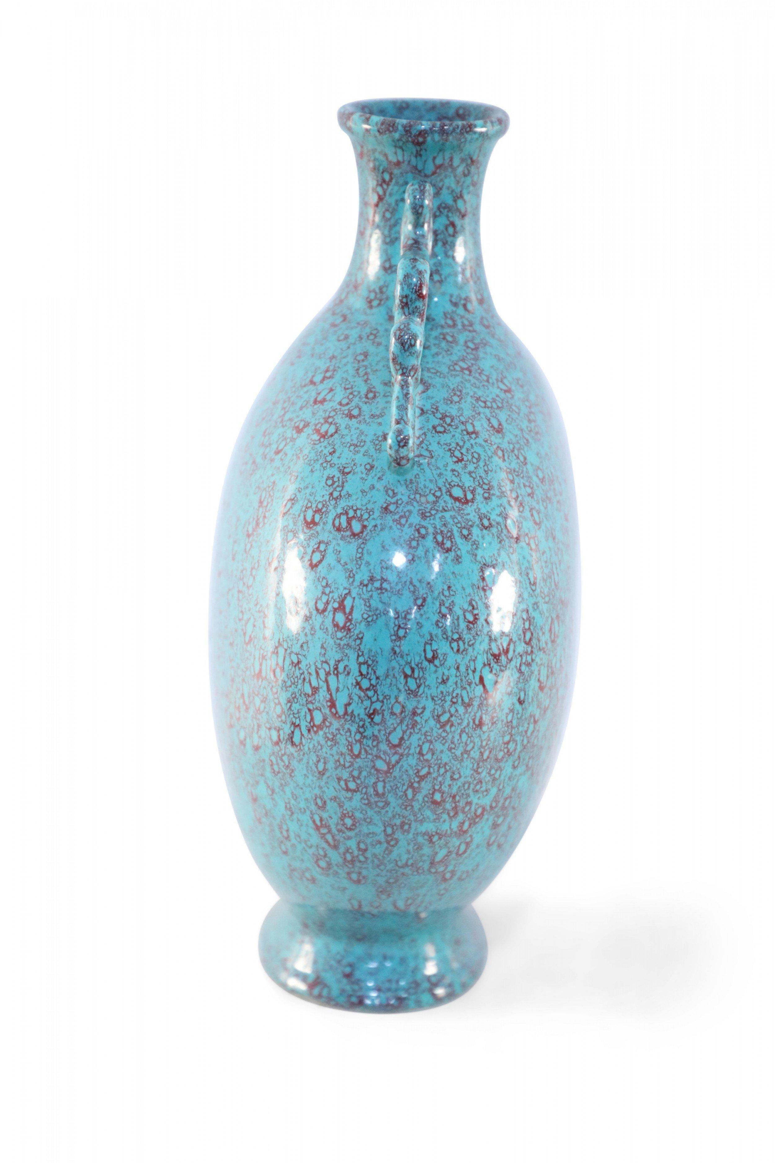 Chinese Export Chinese Teal and Red Crackle Porcelain Moon Flask Vase