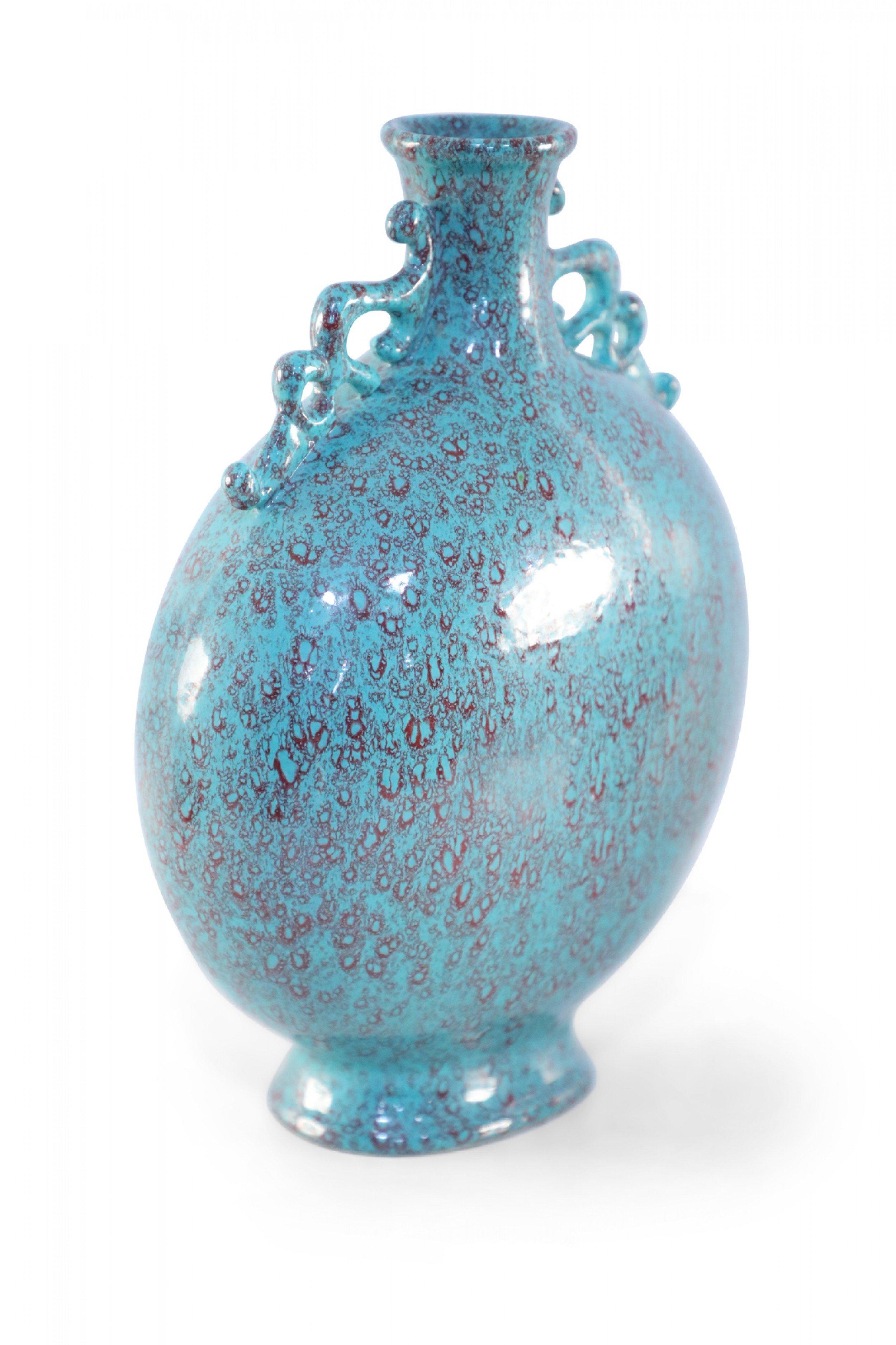 Chinese Teal and Red Crackle Porcelain Moon Flask Vase In Good Condition In New York, NY