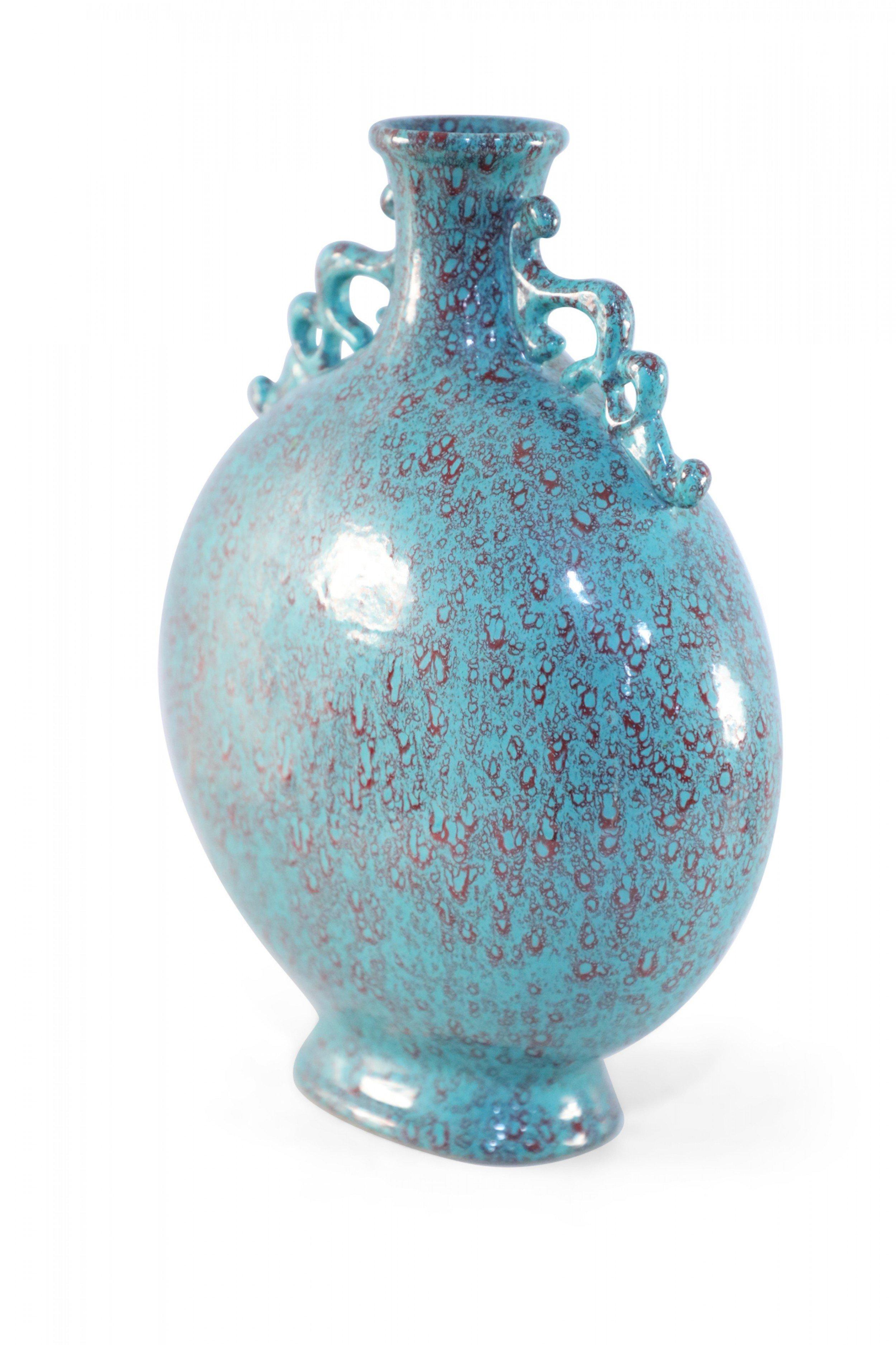 Vase Flask de lune chinois en porcelaine sarcelle et rouge craquelé Bon état - En vente à Queens, NY