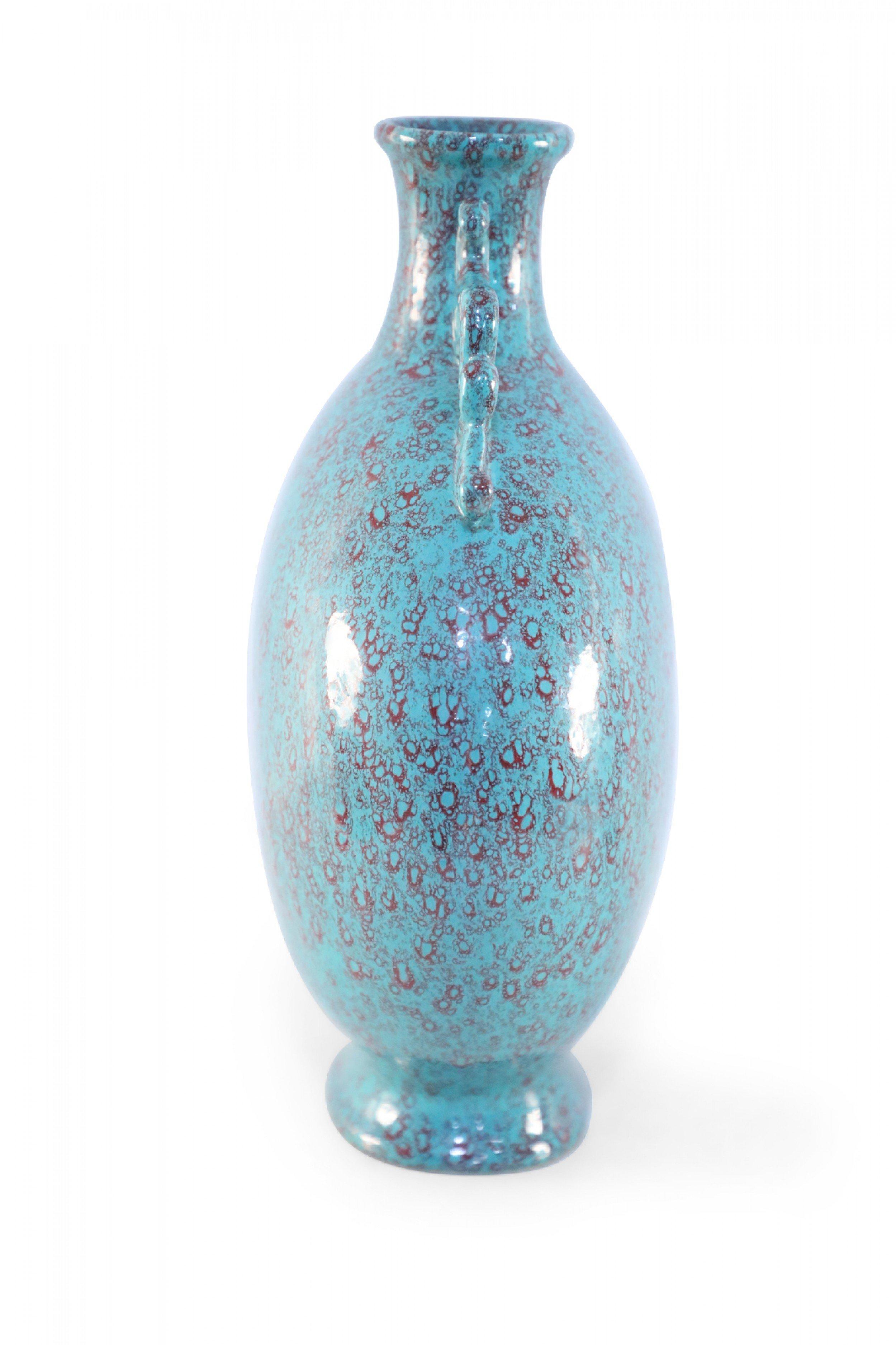 XIXe siècle Vase Flask de lune chinois en porcelaine sarcelle et rouge craquelé en vente