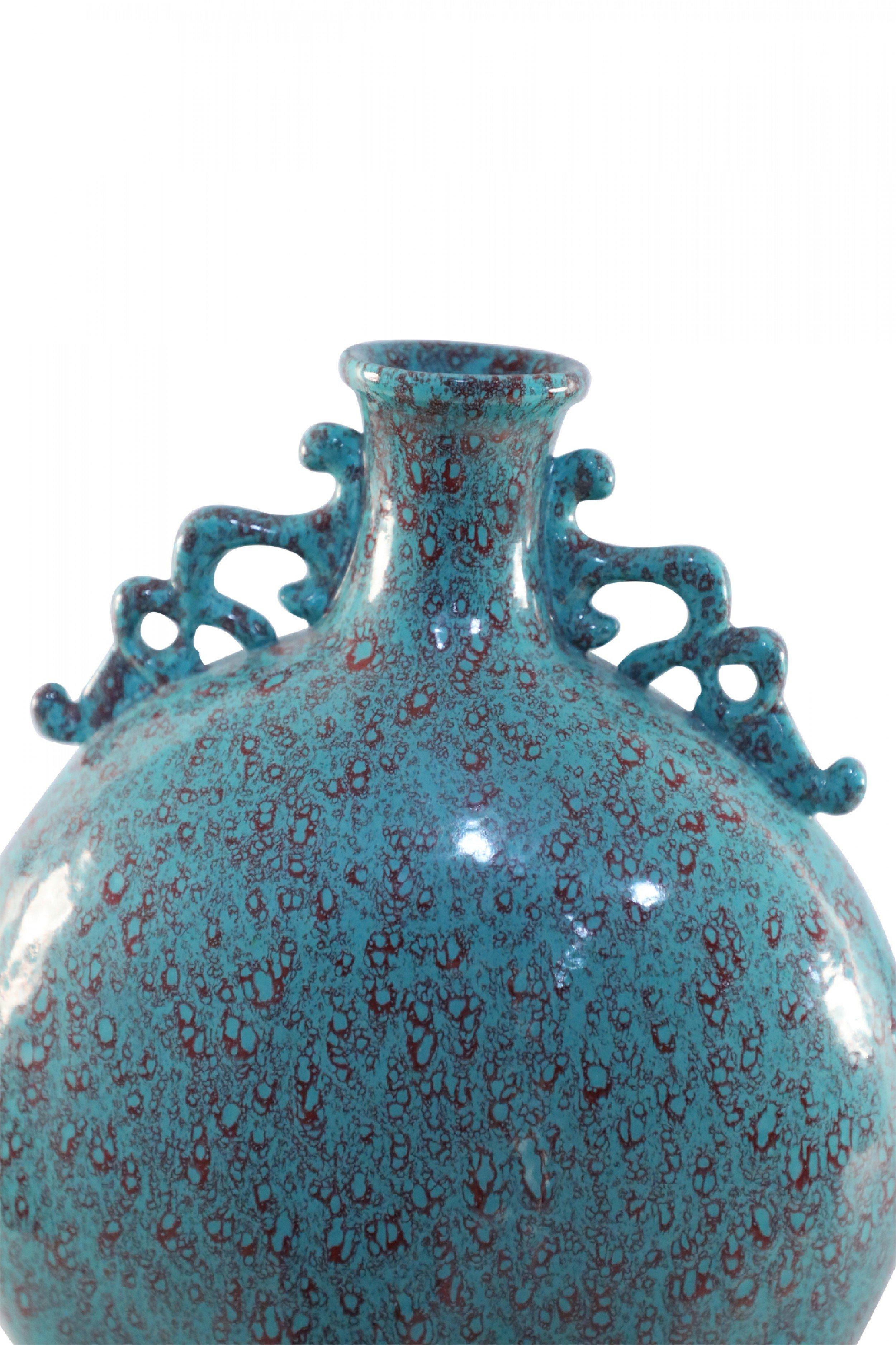 Chinese Teal and Red Crackle Porcelain Moon Flask Vase 4