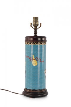 Chinese Teal Cylindrical Patterned Cloisonne Table Lamp