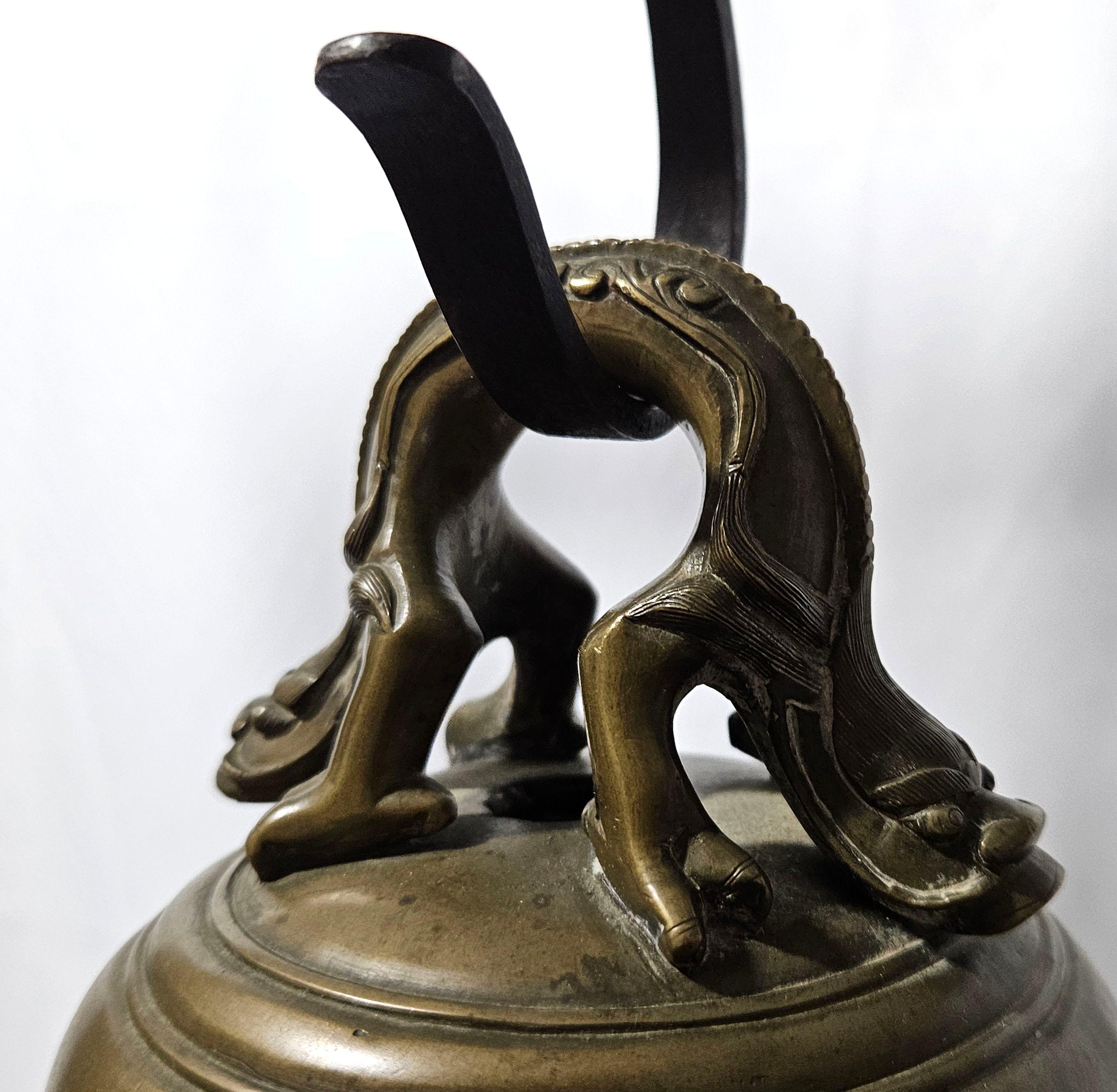 Chinese Temple Bell (20th C.) on Antique Wood Stand (18th C.) For Sale 8