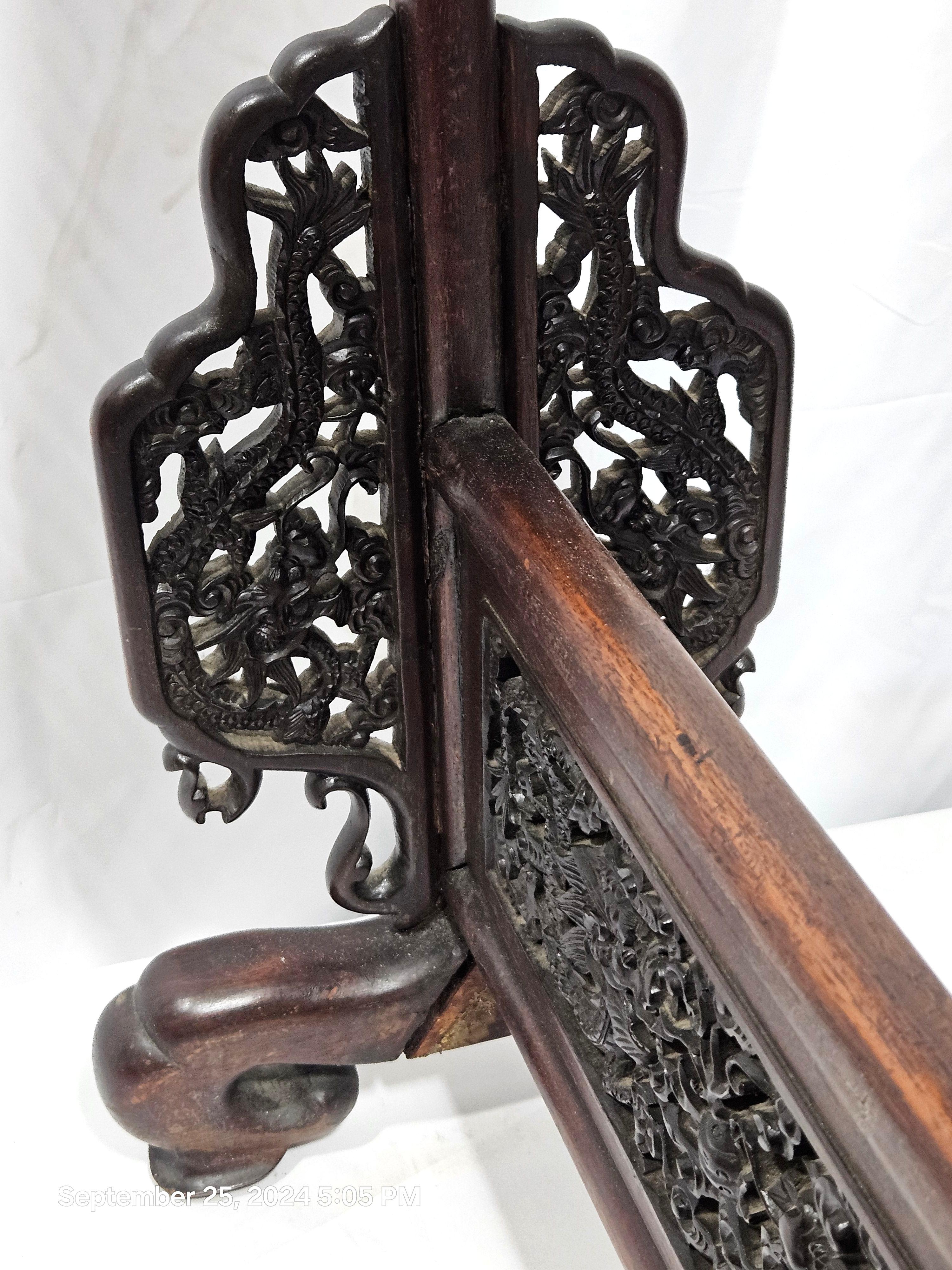 Chinese Temple Bell (20th C.) on Antique Wood Stand (18th C.) For Sale 11