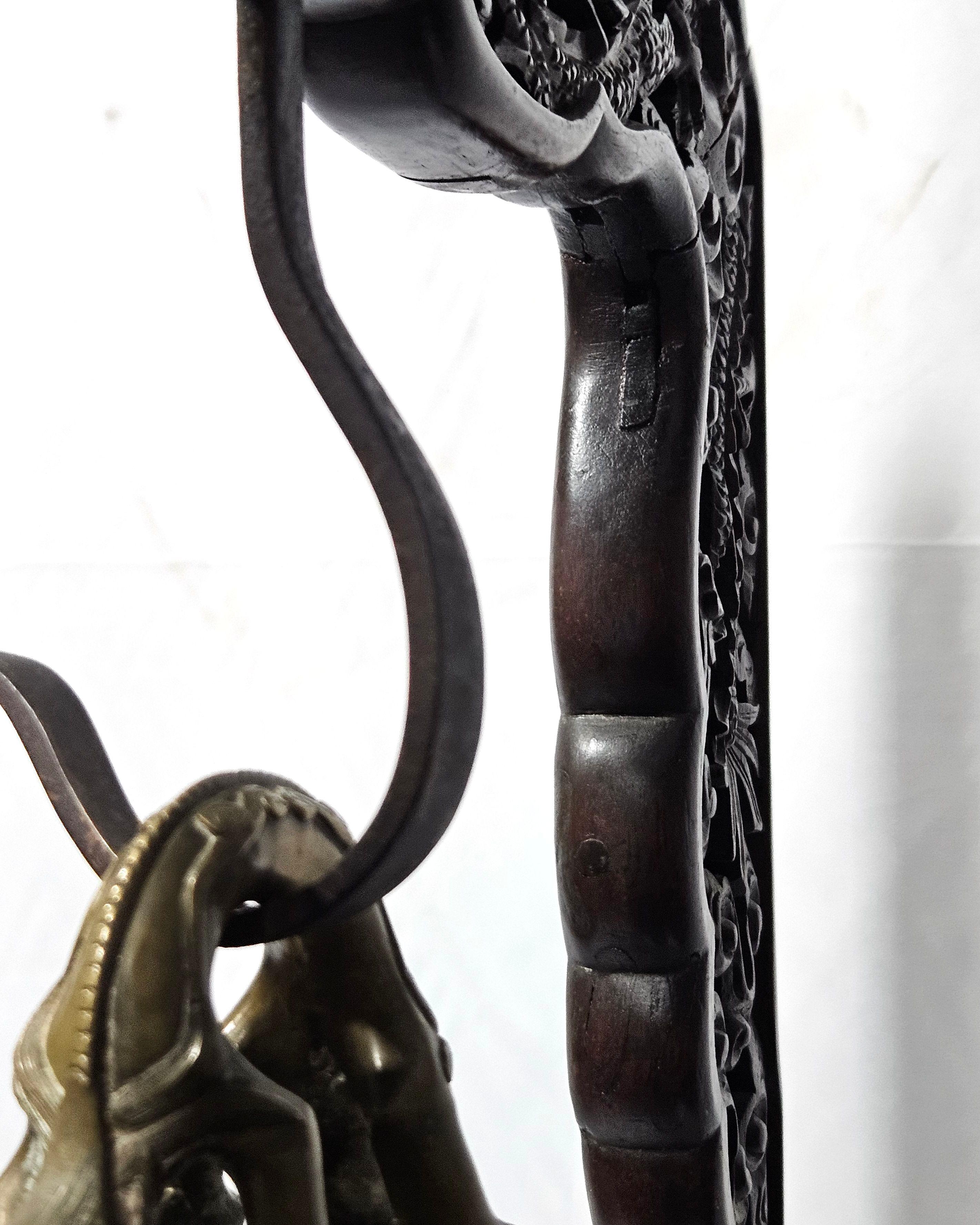 Chinese Temple Bell (20th C.) on Antique Wood Stand (18th C.) For Sale 12
