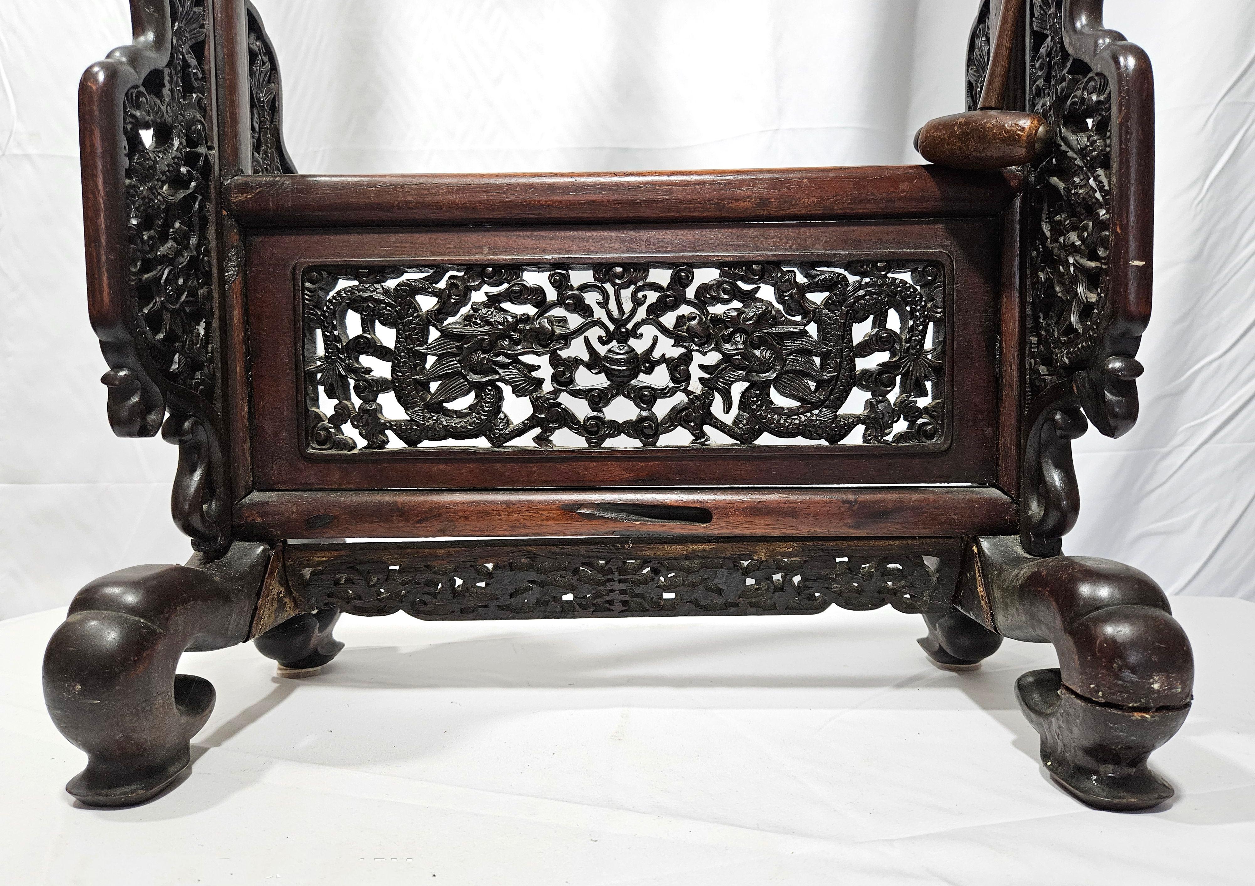 Chinese Temple Bell (20th C.) on Antique Wood Stand (18th C.) For Sale 2