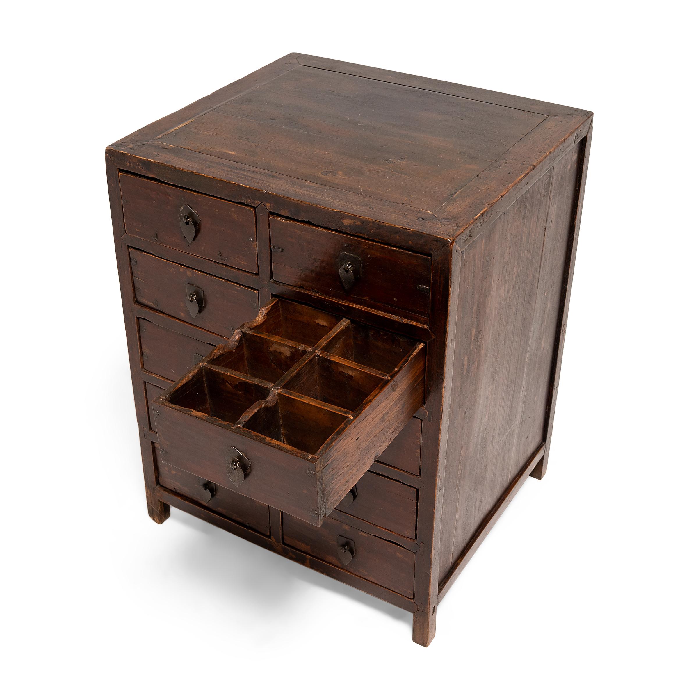 Elm Chinese Ten Drawer Apothecary Chest, c. 1850