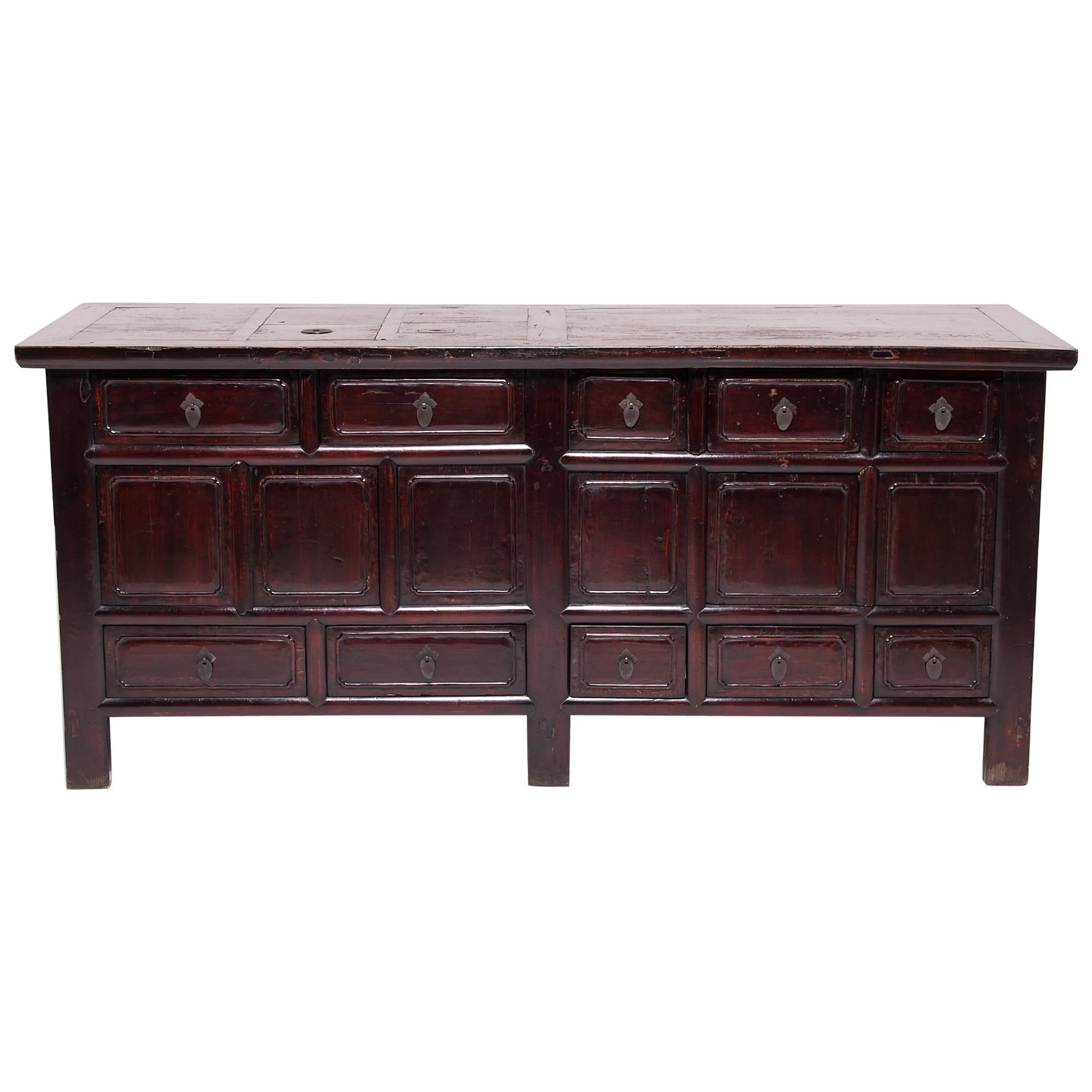 Chinese Ten-Drawer Lacquered Sideboard, c. 1900