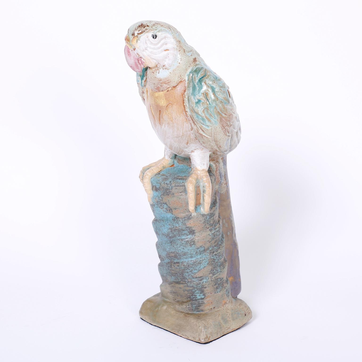 Chinoiserie Chinese Terra Cotta Parrot For Sale