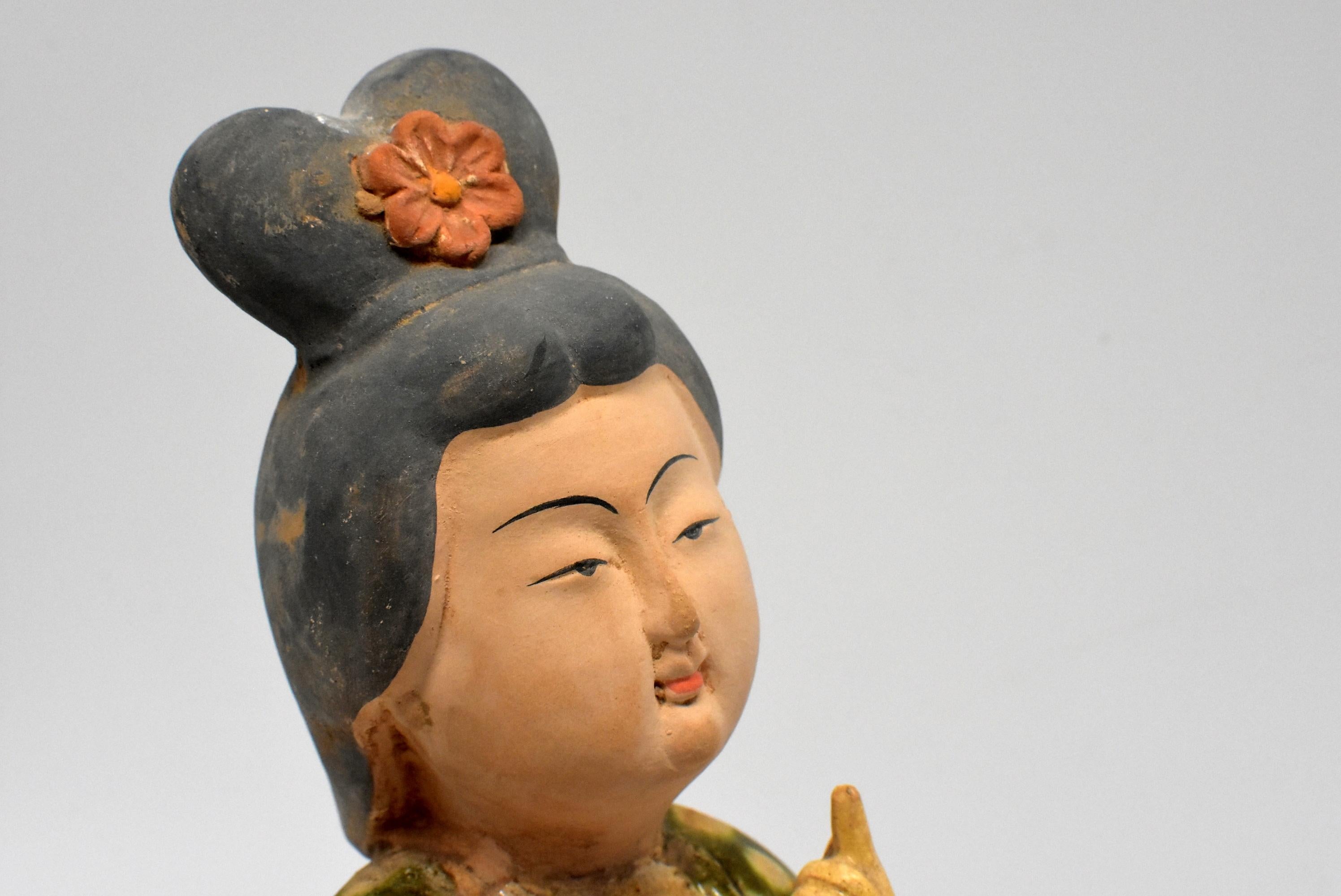 Chinese Terracotta Court Lady with a Fan Tang Style 14
